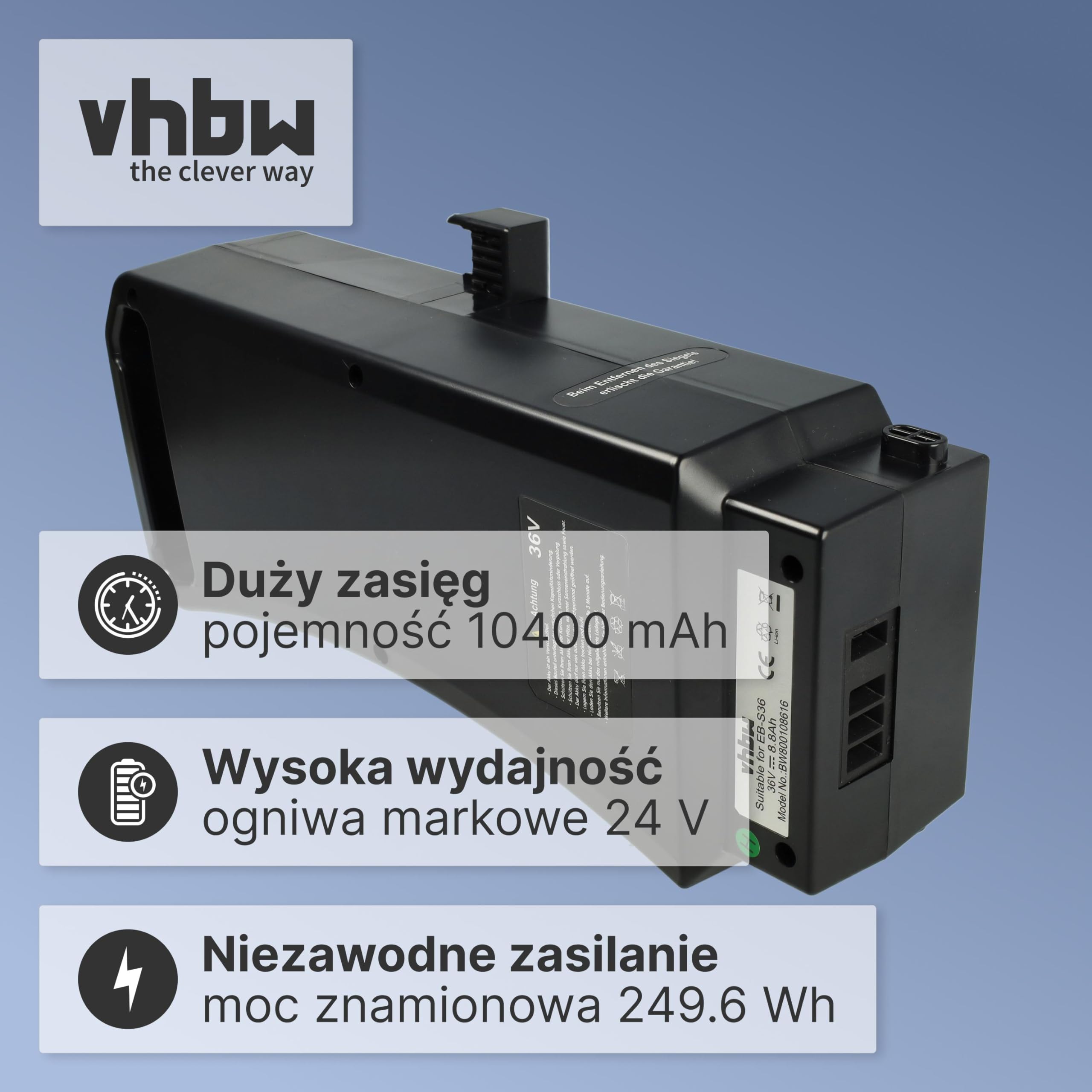 vhbw Akumulator Zastępczy dla Samsung 10ICR19/65-4, SDI-3610C, SDI-3611C, SDI-3612B do E-Bike (8,8 Ah, 36 V, Li-Ion) - Czarny