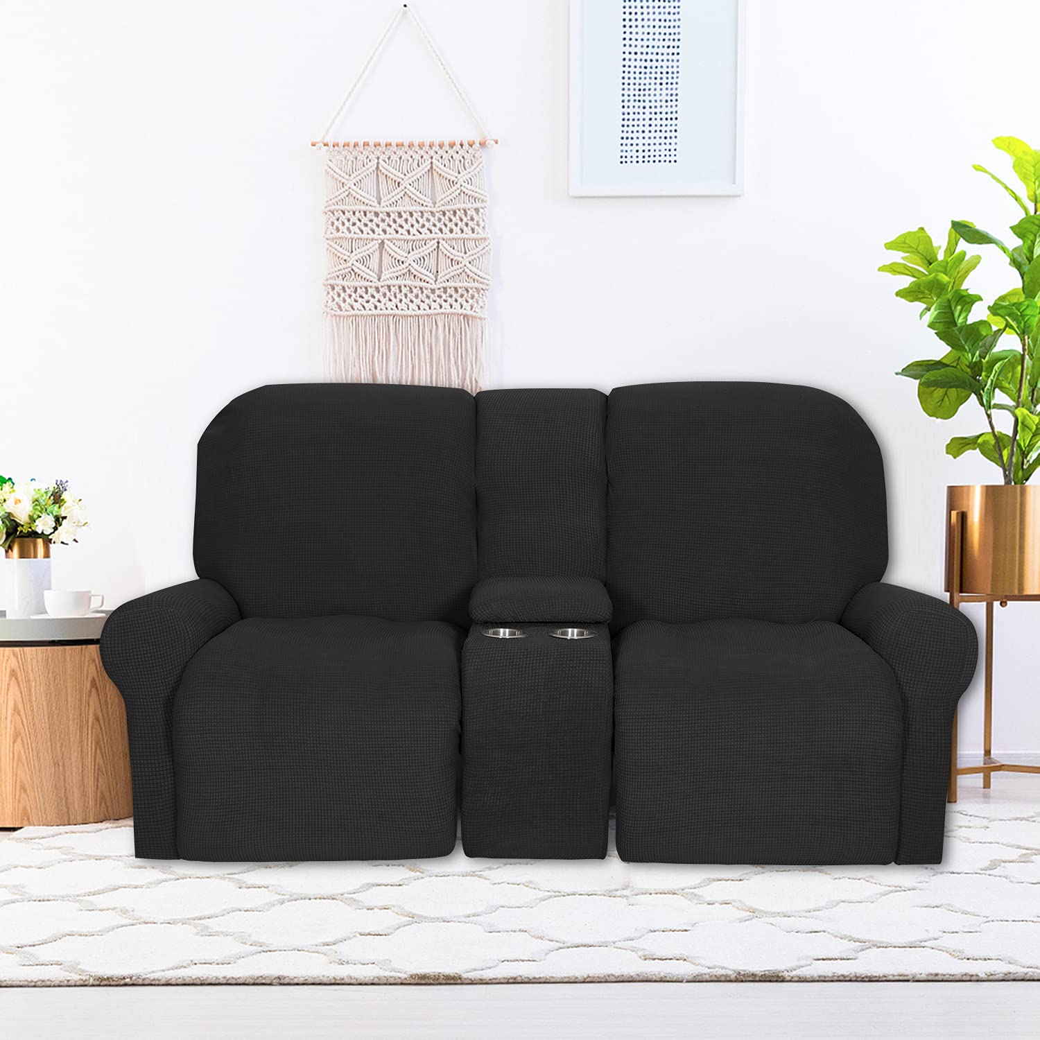 Stretch Seater Recliner Sofa with Cup Holders Sofa Slipcover, Sofa Cover  for Loveseat Recliner with Console Slate Double Reclining Sofa Furniture