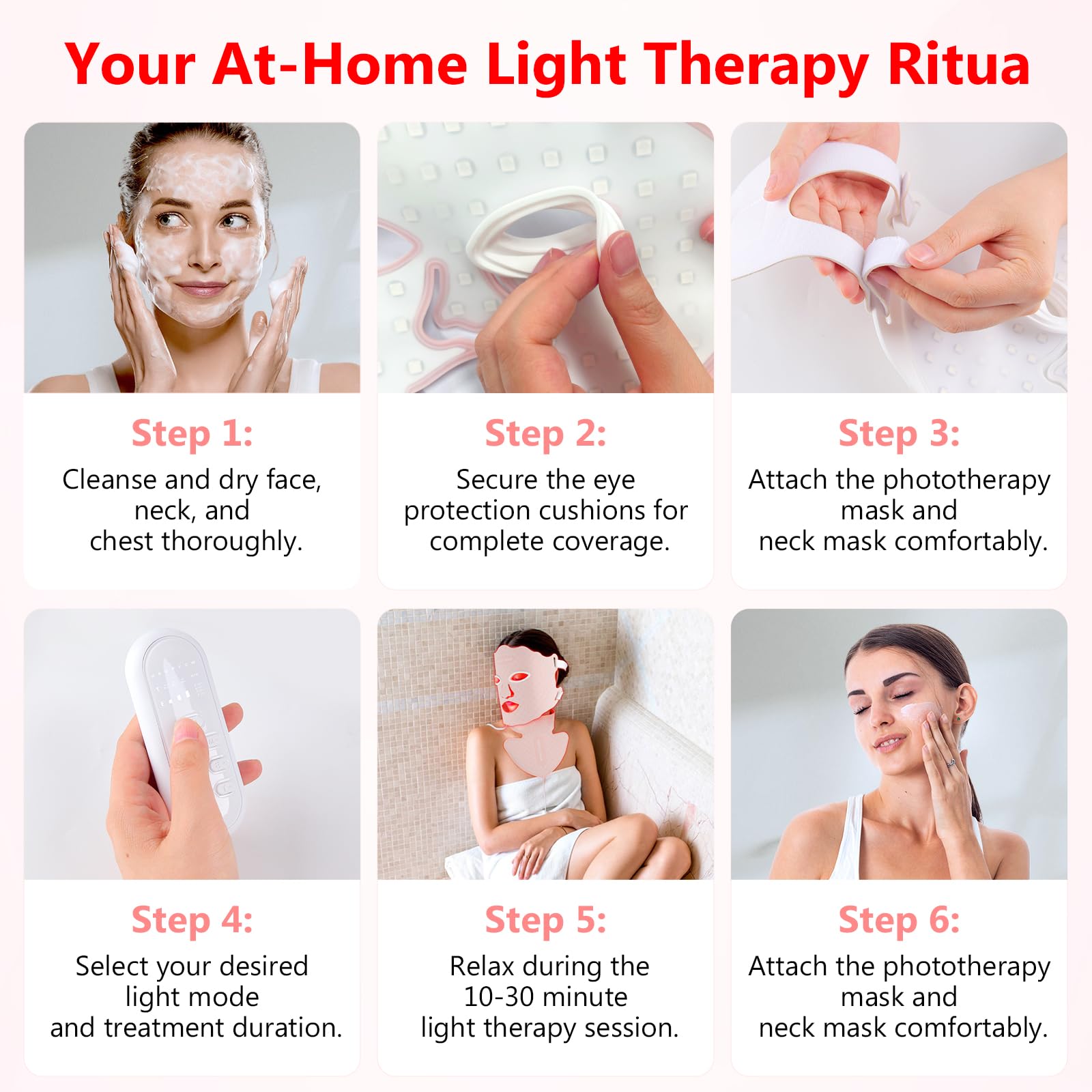 Maschera viso a LED per terapia della luce, 7 colori LED maschera per viso e collo con lampada a luce rossa per anti-invecchiamento, acne e tonificazione della pelle, cura professionale