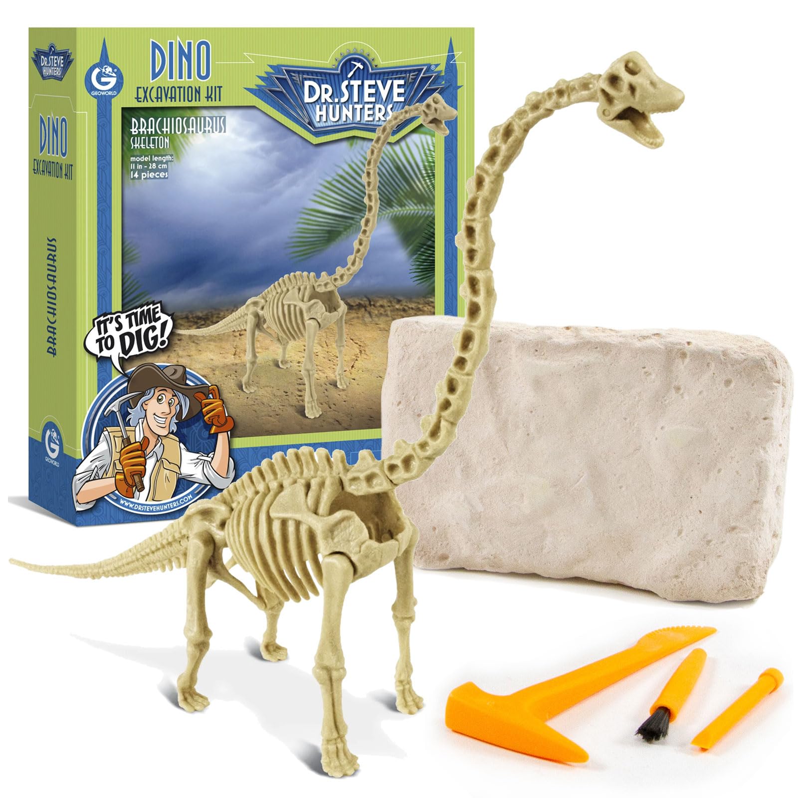 Geoworld Brachiosaurus Dino Dig Kit - Assemble an 11-Inch Authentic Dinosaur Skeleton Model - Ultimate STEM Learning Toy for Kids Ages 6+