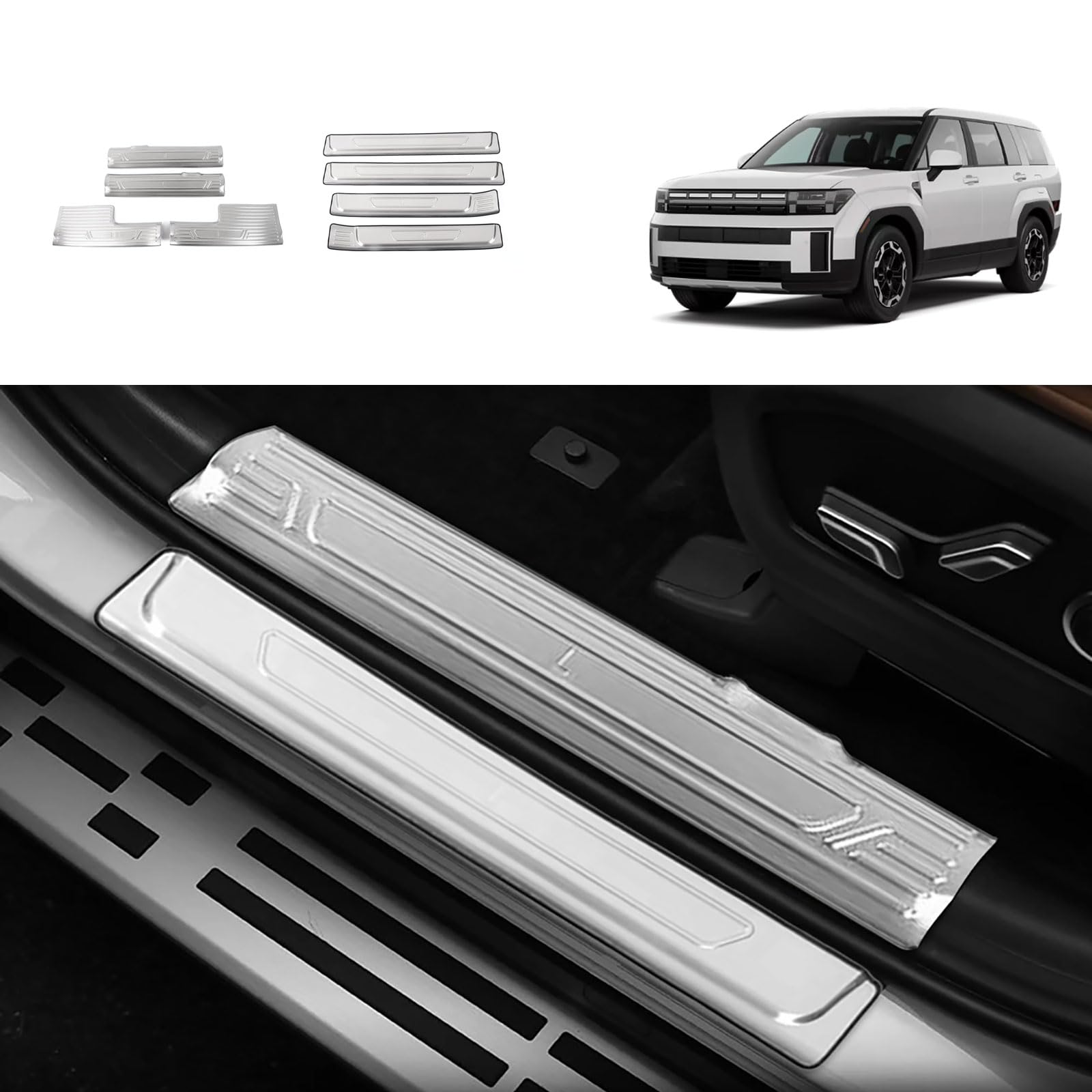 Car Accessories Compatible with Hyundai Santa Fe 2024 2025 2026 Inside and Outside Door Sill Scuff Plate Entry