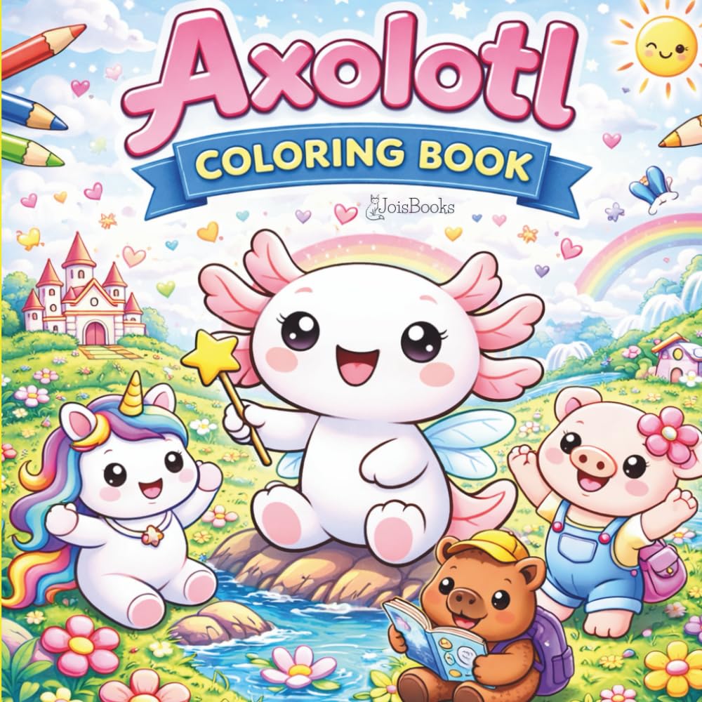 Axolotl Coloring Book 2: Cute and funny designs, kawaii style for kids, adorable illustrations