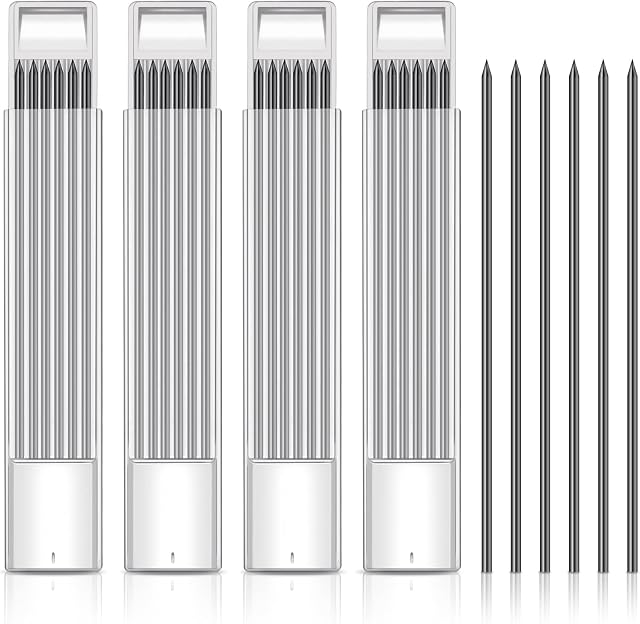 24 Pcs 2.8 mm Pencil Refills for Carpenter Mark Pencils, Solid Deep Hole Mechanical Construction Pencil Replacements, Deep Hole Mechanical Builders Pencil for Woodworking Architect (Black)