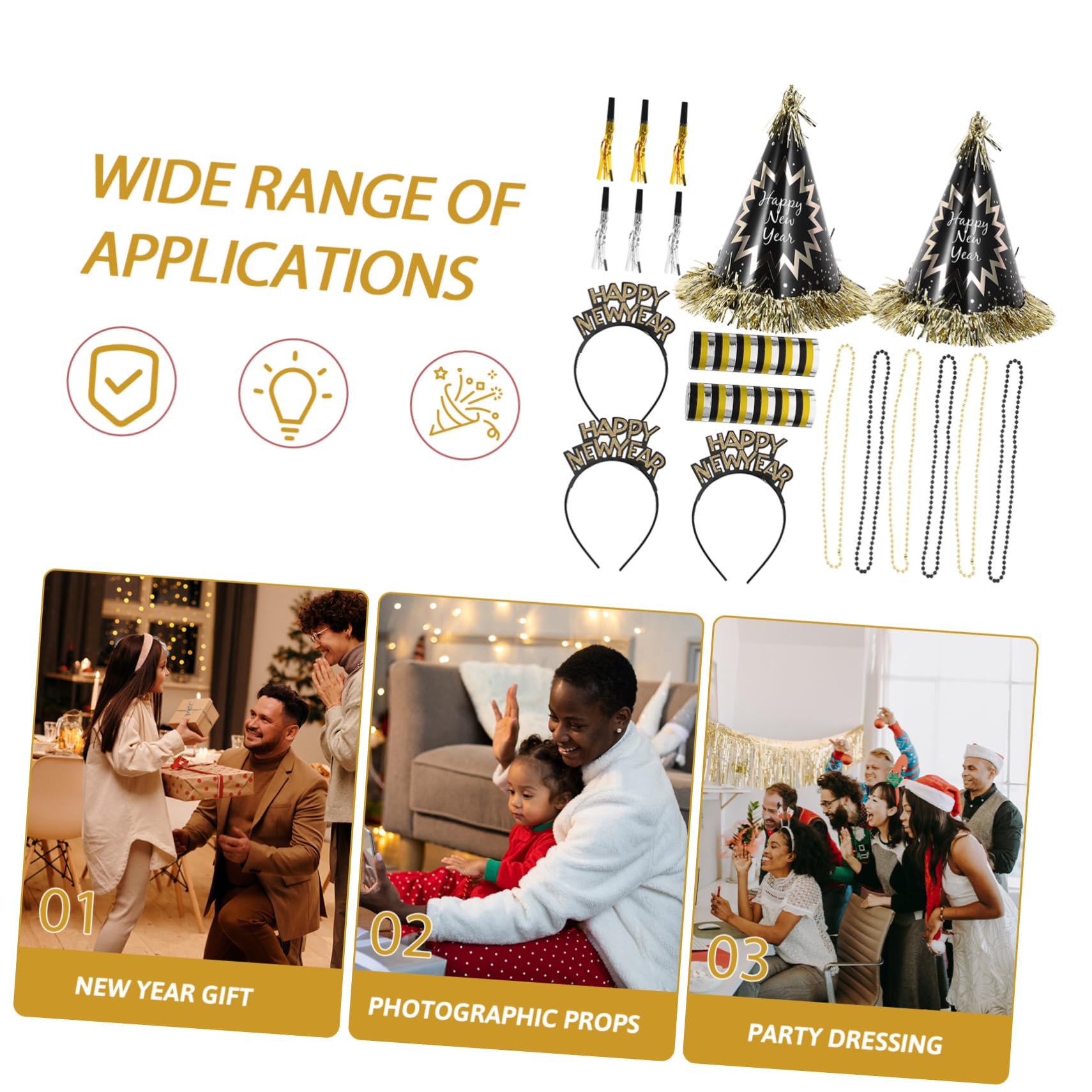 VICASKY 1sacchetto Kit Decorazioni Festa Capodanno Cappello Nappine Collana Perline Rumori Set Completo Articoli Festa Adulto