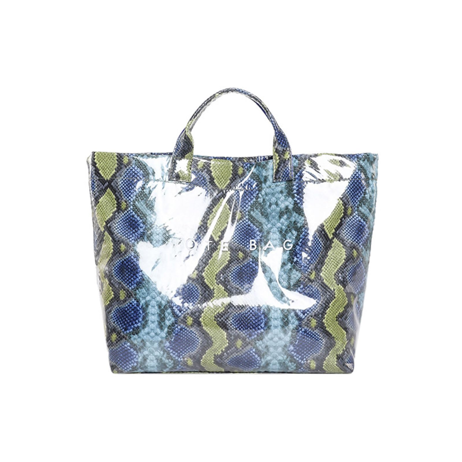 CAZSTYK Large Capacity PVC Top Handle Bag for Women with Stylish Letter Print Handbag PU Bag for and Daily Use PVC Handbag