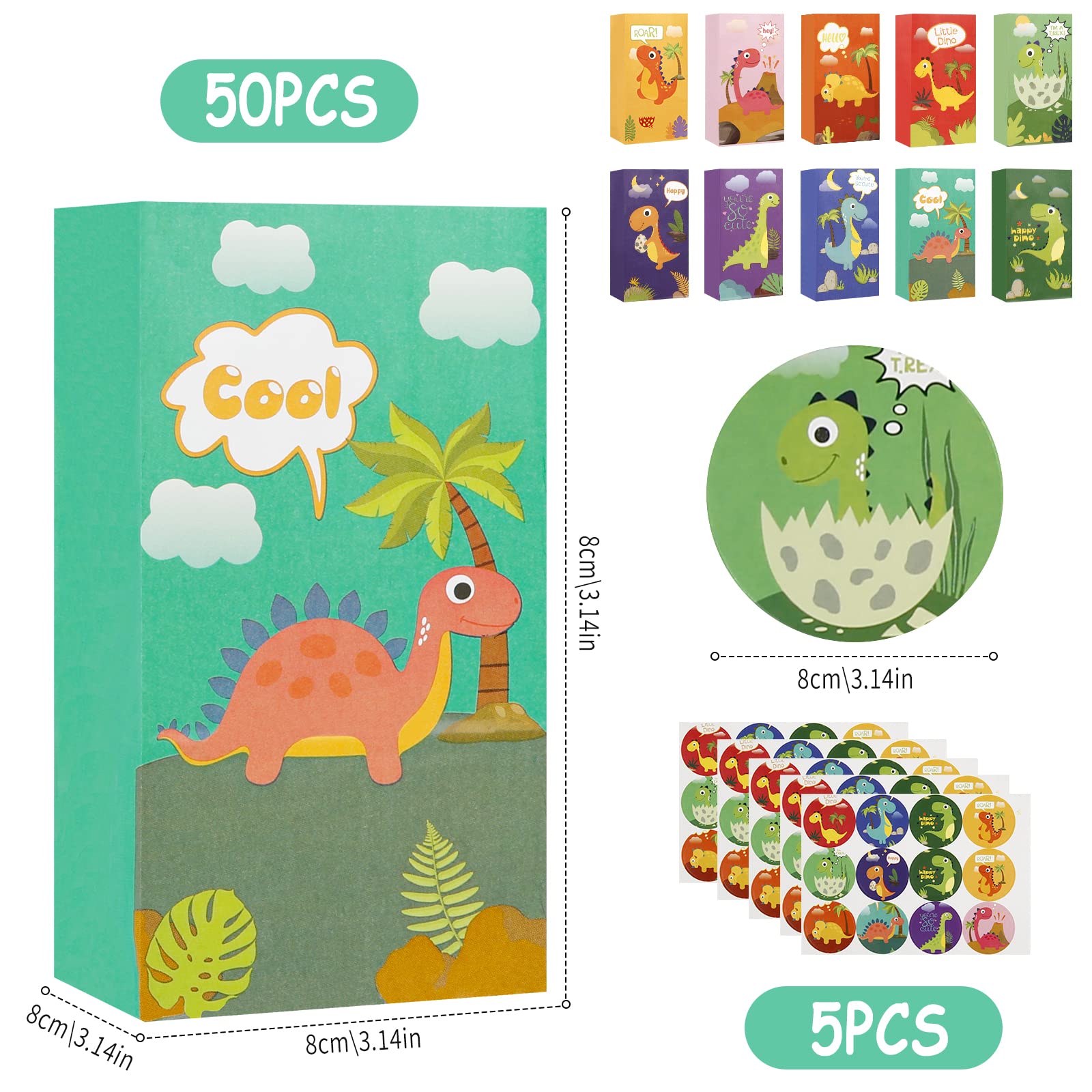 14 Pièces Dinosaure Sac Cadeau Anniversaire Enfant Sachet