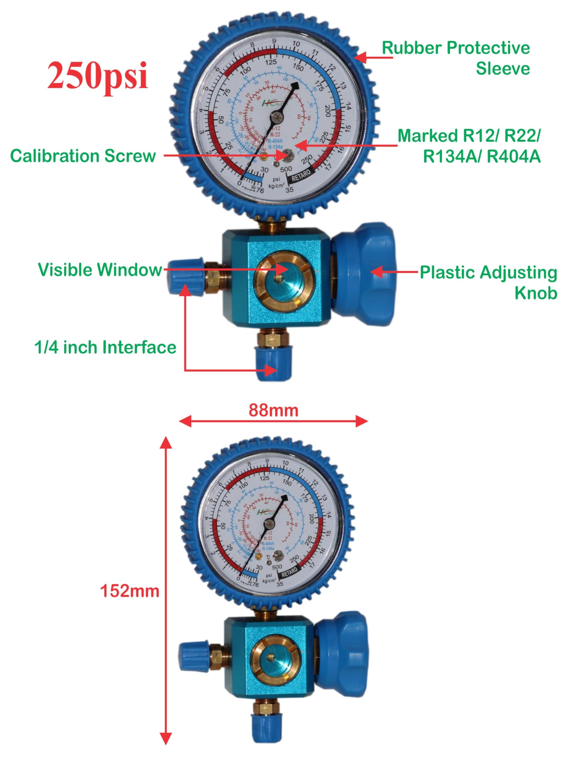 Digital Craft Blue Tools Air Conditioner Three-Way Single Manifold Gauge Valve For R410A R22 R134a R404A LOW PRESSURE Gauge Refrigerants - Image 2 thumbnail