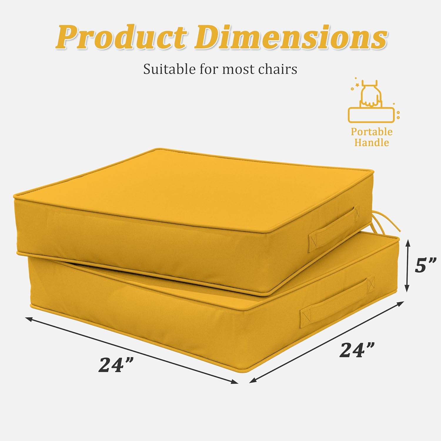 Outdoor Chair Cushions 24 X 24 X 5 Inch Patio Furniture Cushions Waterproof & Fade Resistant Outdoor Cushions for Patio Furniture with Handle & Adjustable Straps Set of 2