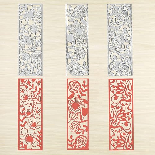 Miniatura 5 de Estivaux 3 troqueles de corte con marco de hojas y flores para hacer tarjetas, marco rectangular con flores de vid, plantilla de grabado de metal