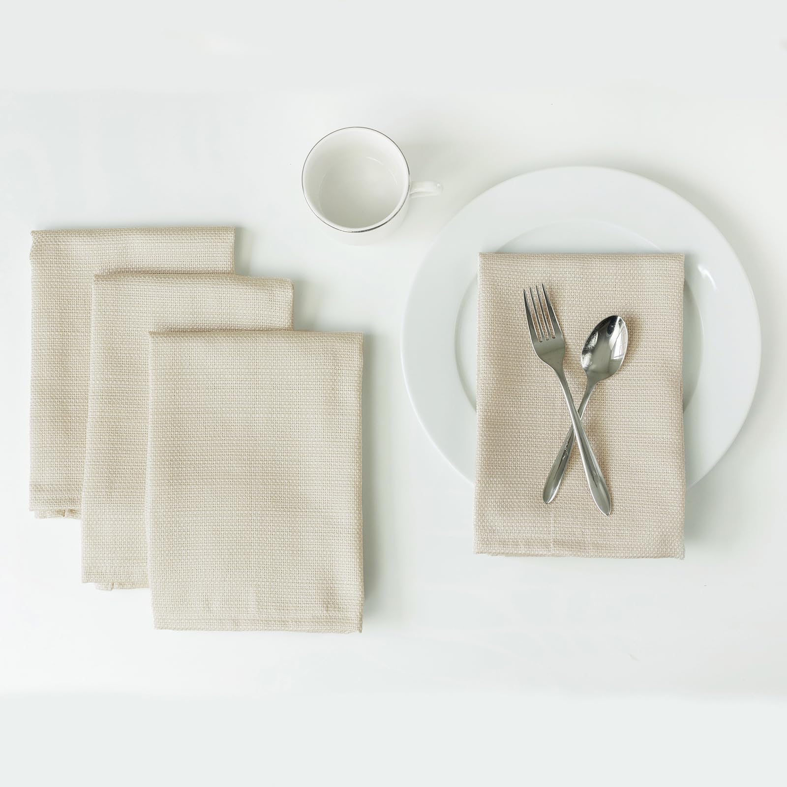 Benson Mills Textured Heavyweight Fabric Tablecloth (18" X 18" Napkin Set Of 4, Flax)