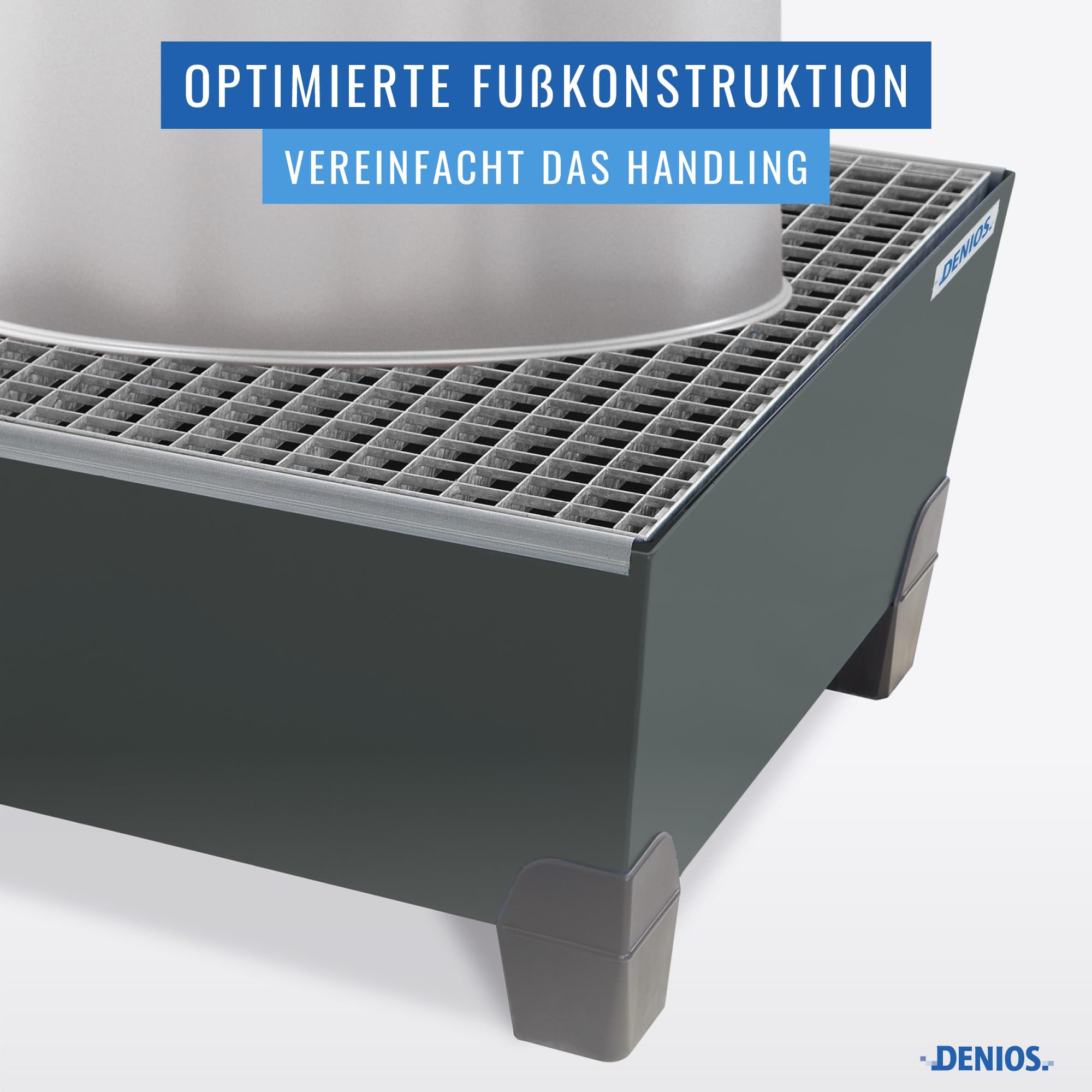 Auffangwanne pro-line aus Stahl für 1 Fass, lackiert, unterfahrbar, m. Gitterrost, 885x815x485
