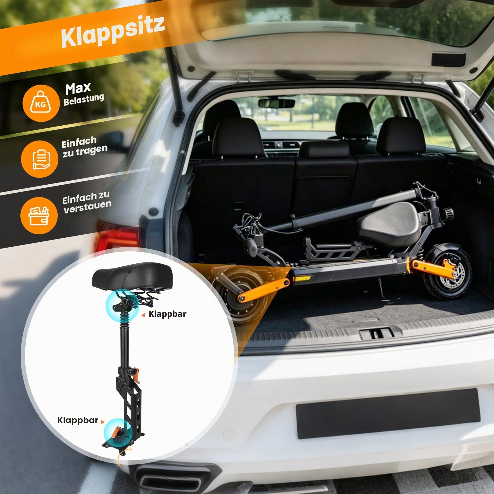 Elektroroller Sitzsatte, E Roller Sitz, Scooter Sitz, für Kukirin G2 Pro DB Höhenverstellbar, Faltbar, Stoßdämpfend, Atmungsaktiv, High-End-Sattel, Abnehmbar, für Langstreckenfahrten Geeignet