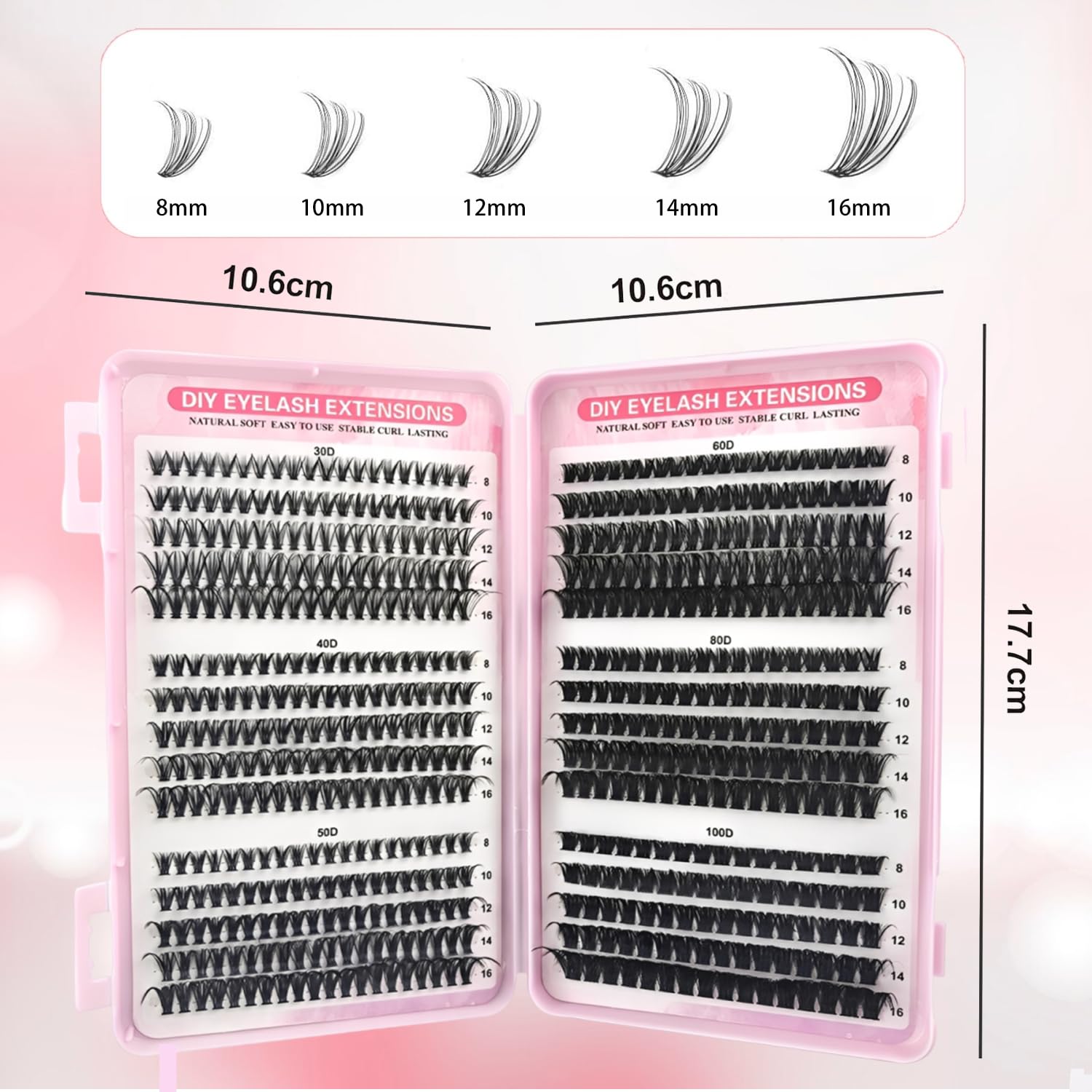 580 Pezzi Ciglia Finte Extension Ciglia 30-40-50-60-80-100D Curl Ciglia-Finte Ciuffetti, per Estendere le Ciglia a Casa per Ragazze e Donne Principianti((8-16mm Mix)
