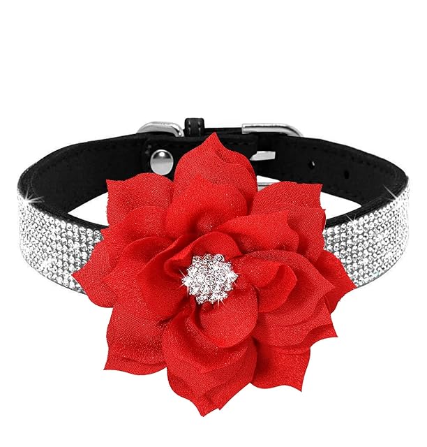 Haoyueer Collar de perro con diamantes de imitación, lindo y deslumbrante piel de ante suave para perro, gato