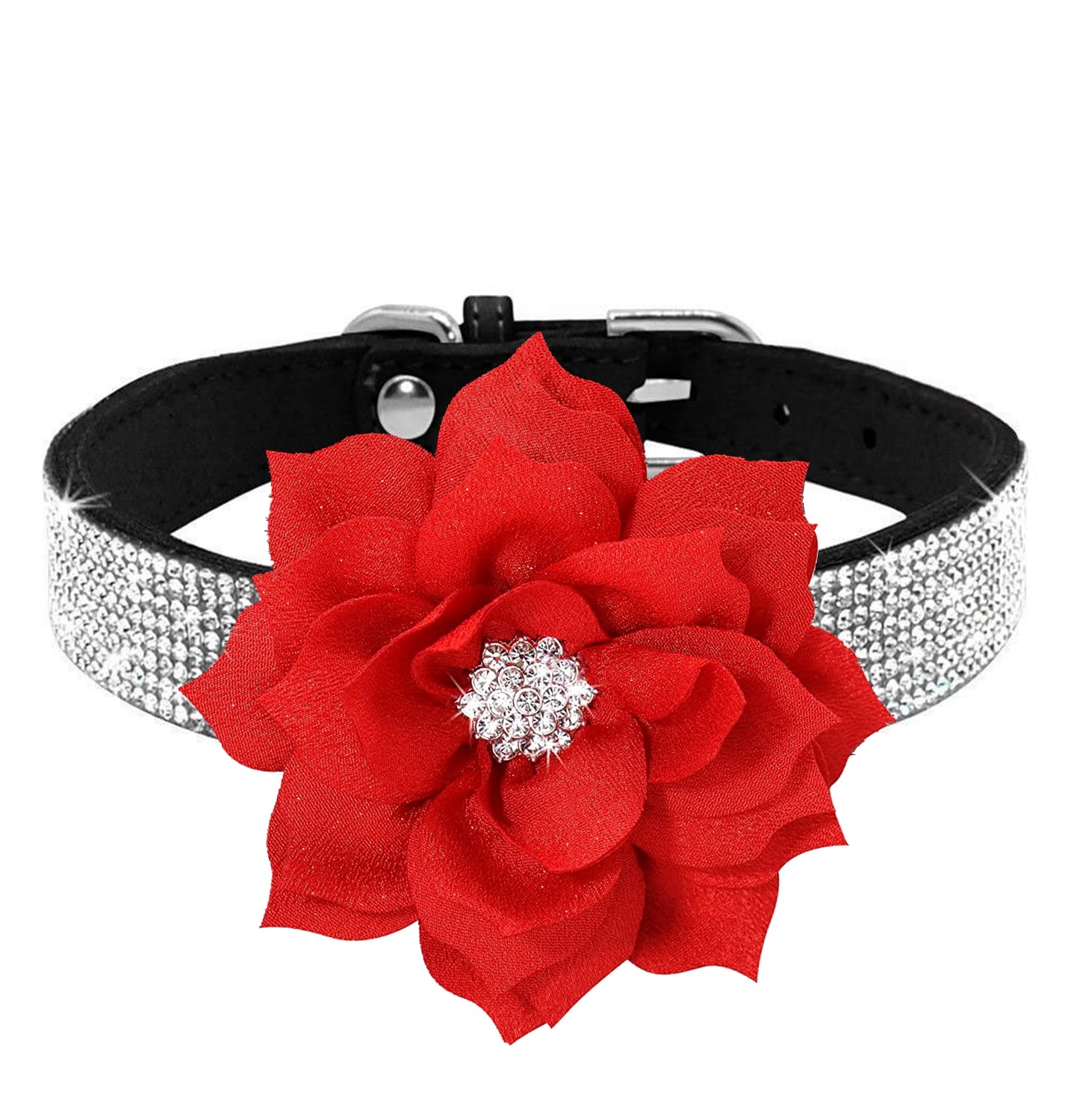 Pimaodog Rhinestone Dog Collar, Cute Dazzling Sparkling Soft Suede Leather Adjustable Pet Dog Cat Collar Crystal Diamond for Puppy Small Medium Large
