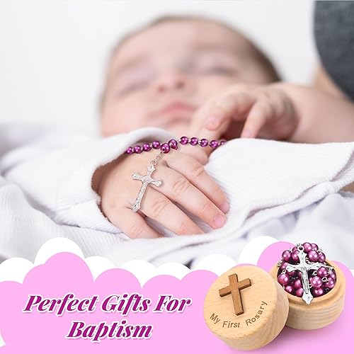 Miniatura 9 de Loetere Regalos de bautismo para niñas y niños, rosario católico, mi primer rosario y caja de recuerdo para baby shower, santa, primera comunión,