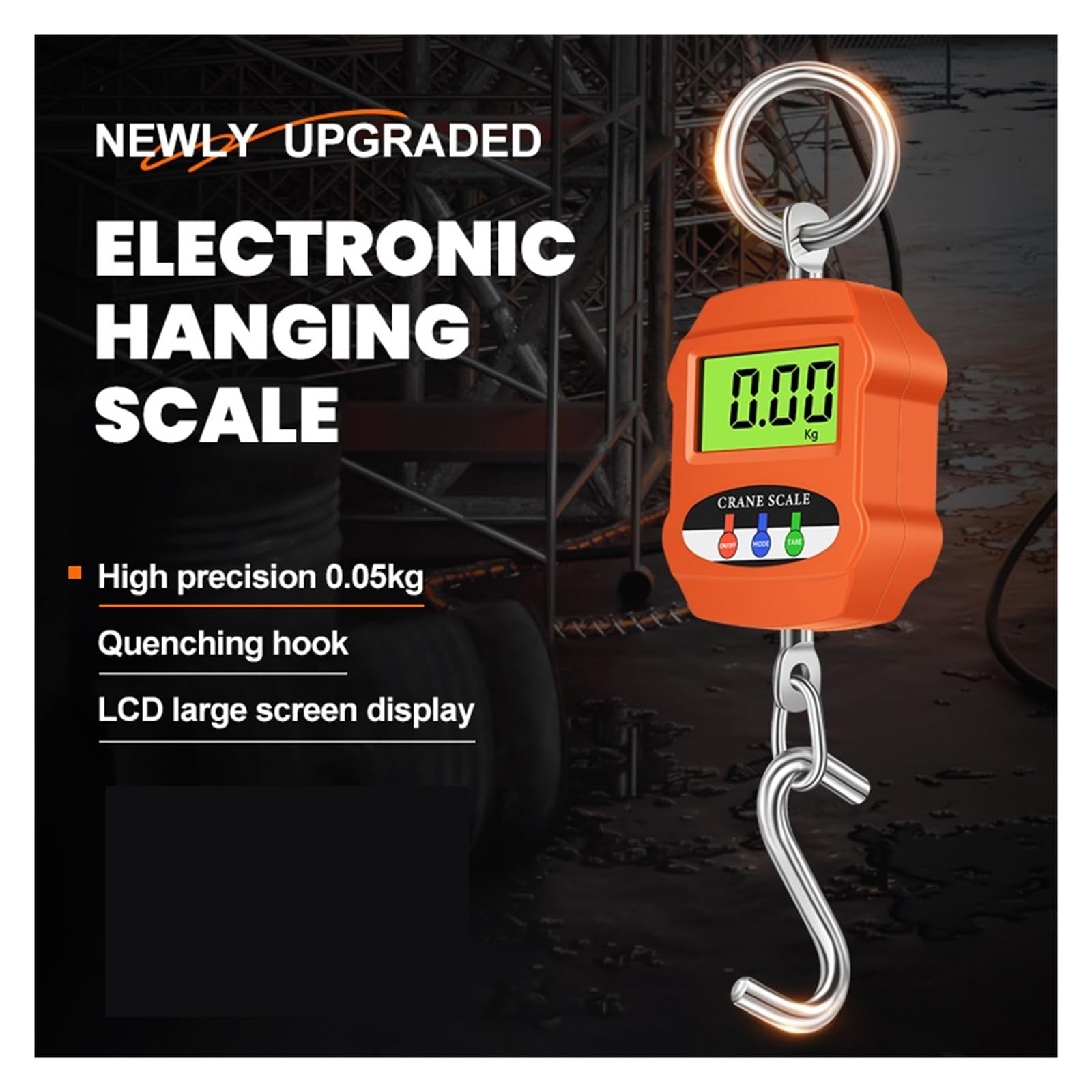 Hängewaagen, Digitale LCD-Hängehakenwaage, Mini-Kranwaage, Gehäuse aus Aluminiumlegierung, industrietauglich, robust(Orange)