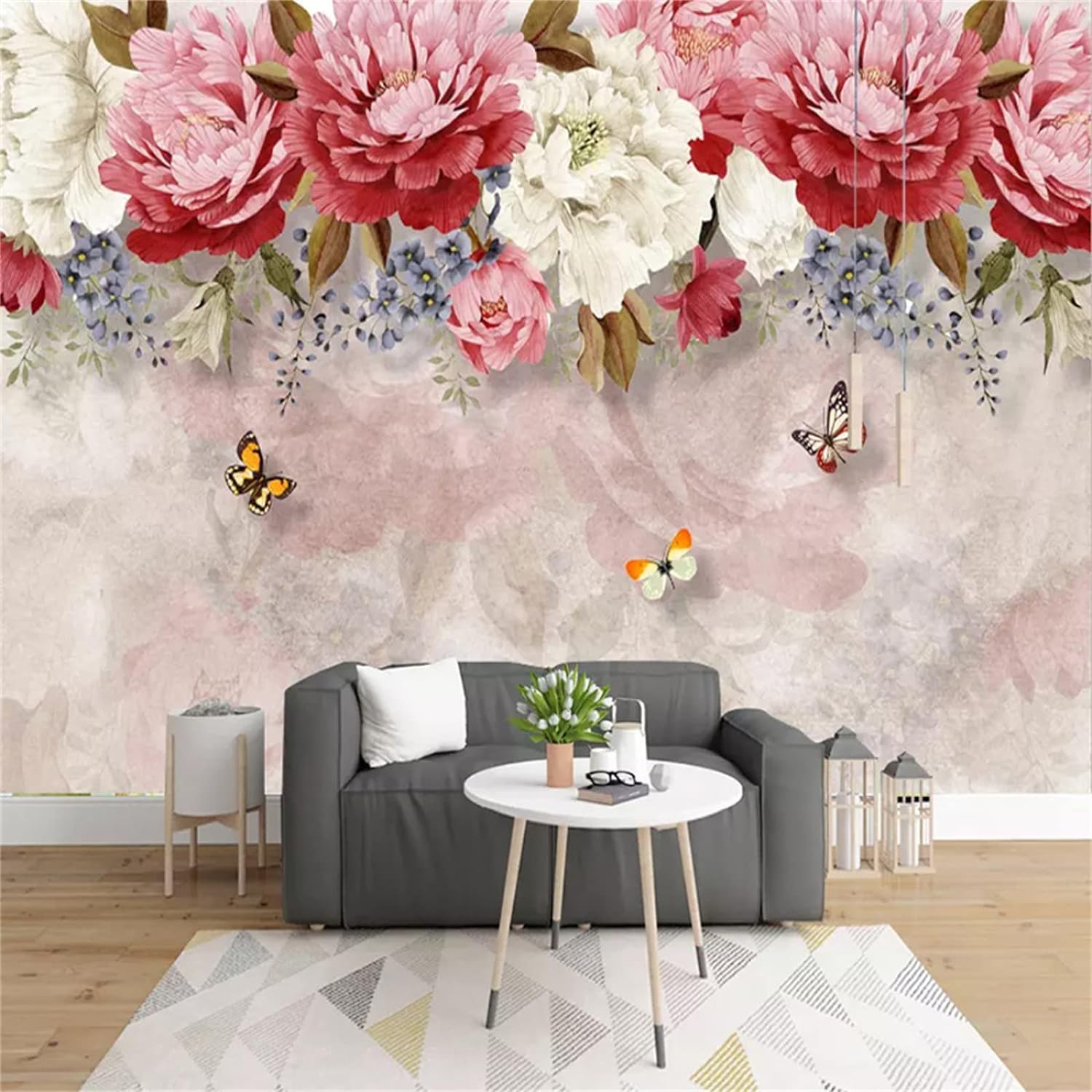 Papier peint floral 3D moderne avec plantes et fleurs pour salon et chambre