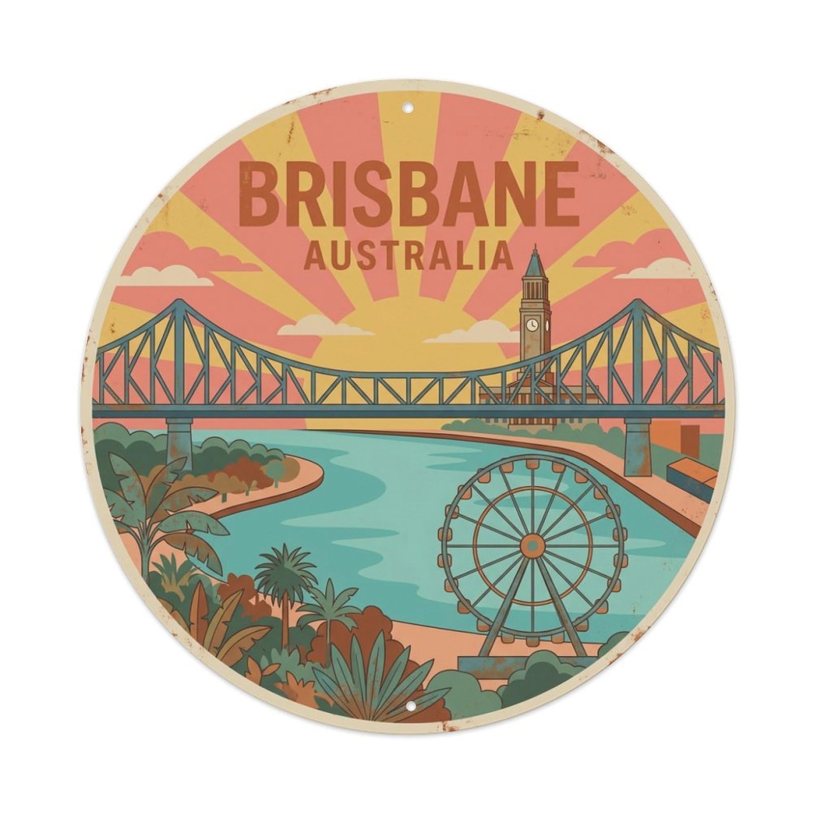 Olyhtr 8X8inch Classic Style Retro Australia Brisbane Travel Landmark Metal Tin Sign