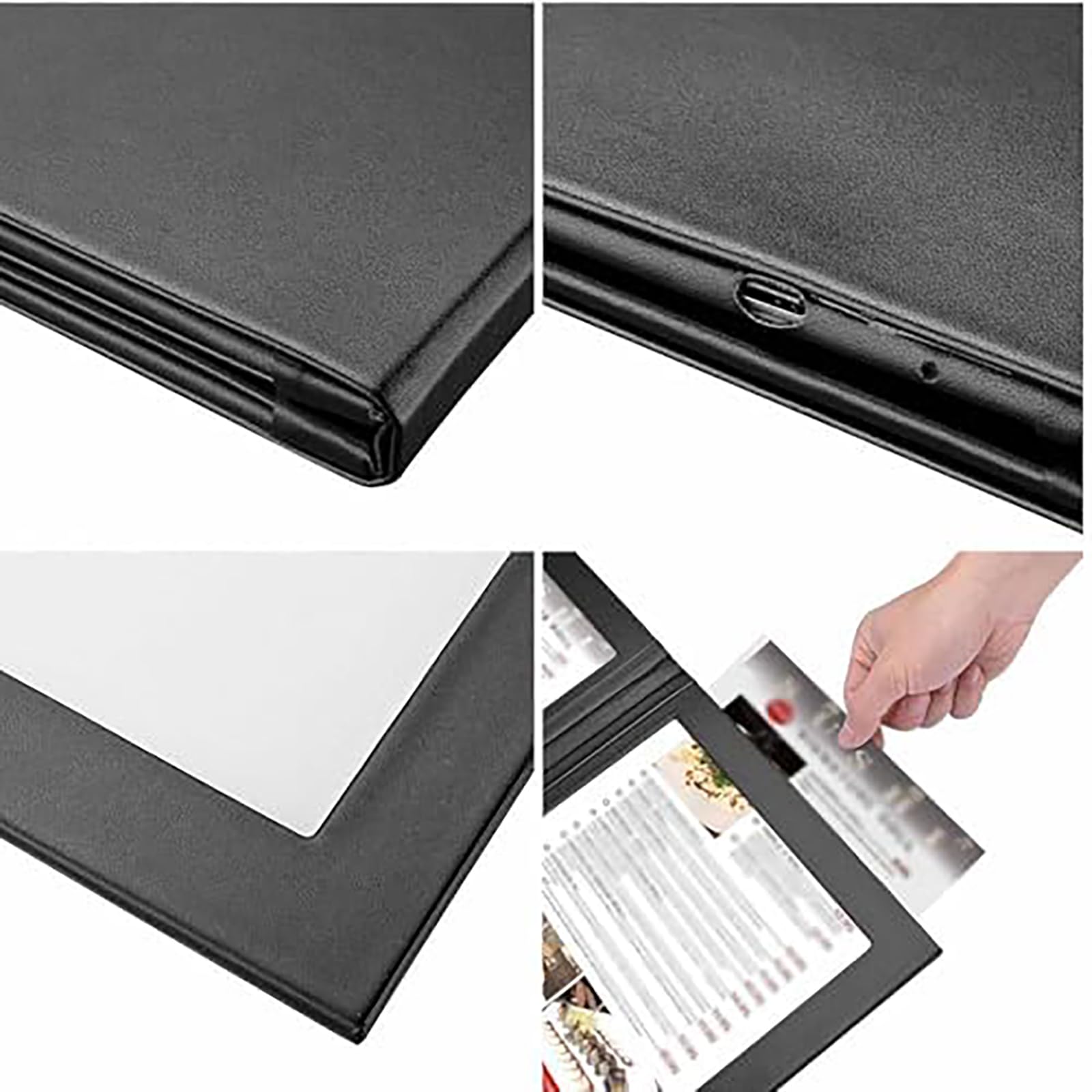 Cubiertas de Menú Luminosa A4/A5, Libro de Menú con Luz LED Recargable, Soporte de Exhibición Iluminado Plegable de Tres Paneles y Cuatro Lados, Textura de Cuero, Expositor para Bares de Restauran A4