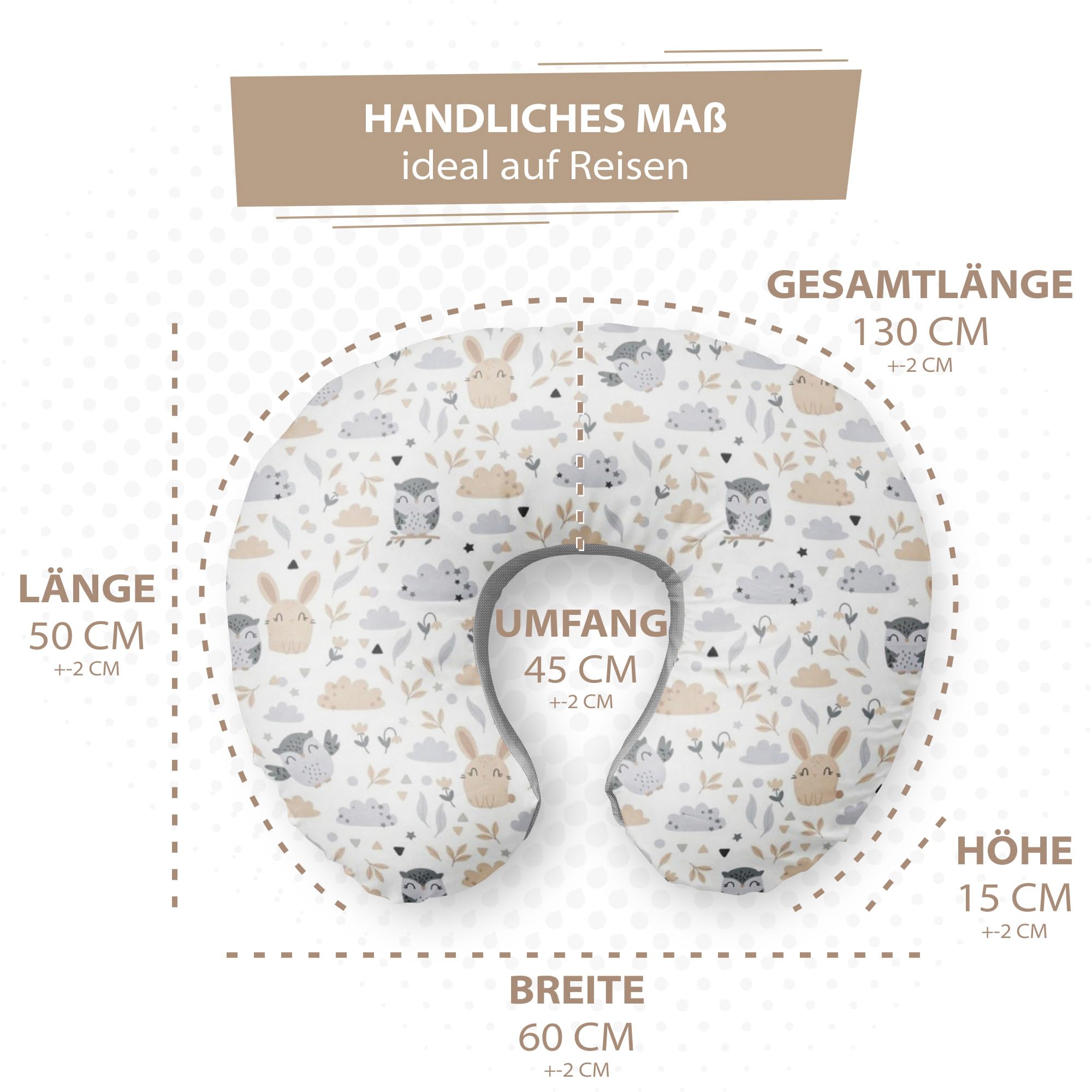 Totsy Baby Piccolo cuscino per allattamento Velluto Basic 130 cm - Cuscino per allattamento compatto piccolo cuscino per allattamento Nursing Breastfeeding Pillow per viaggiare Sonno Gufi Grigi
