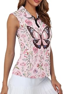 Golf Shirt Women Sleeveless V Neck Athletic Shirt Golf Polo Shirts Golf Outfits for Golfers Tennis Tank Top-XS-2XL