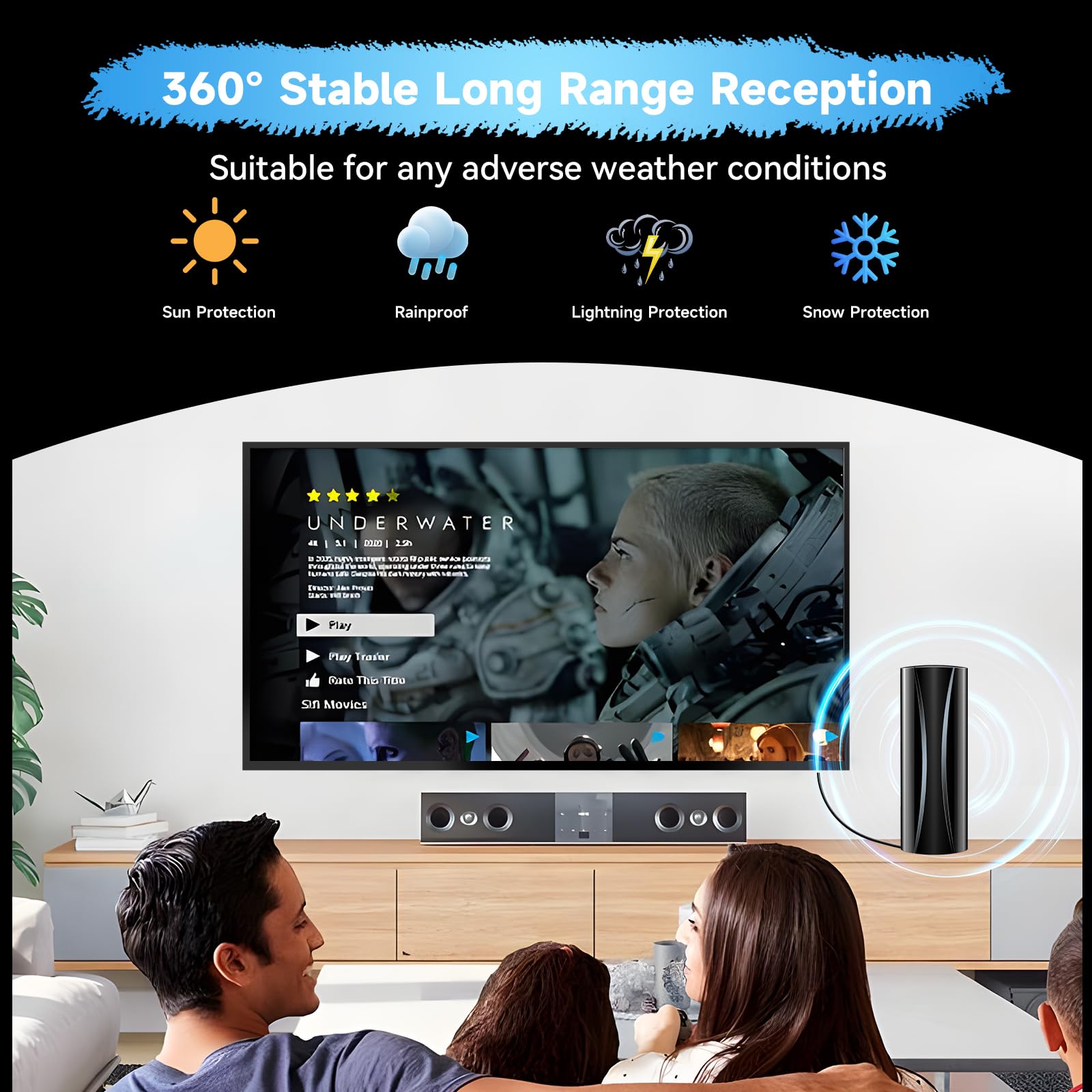 Antena de TV interior de más de 5000 millas, antena digital más fuerte 2026 para Smart TV y televisores antiguos, antena HD de recepción de 360° para canales locales con amplificador de señal