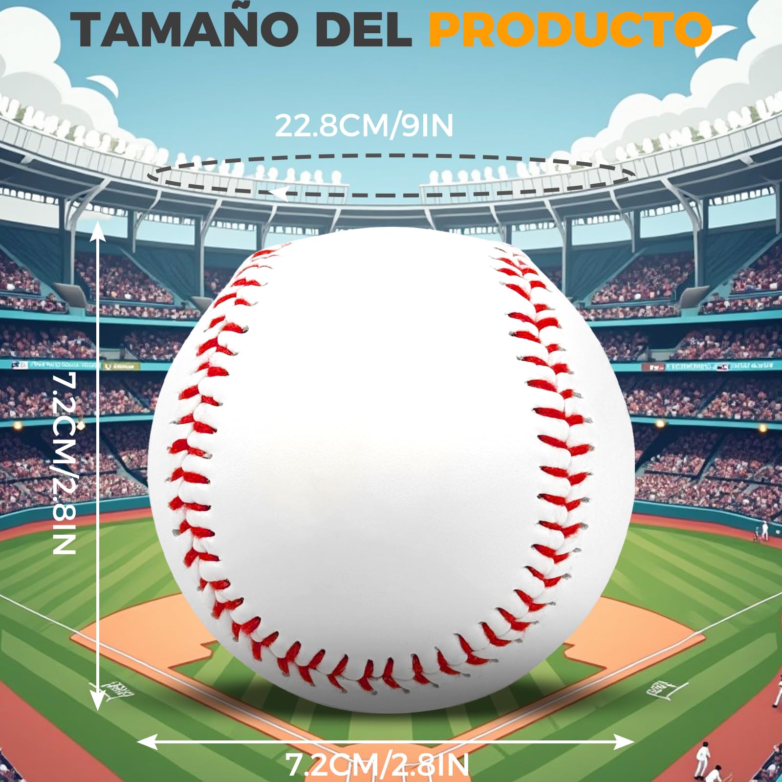 LeapBeast Pelotas de Béisbol Profesionales 9" 3 Piezas PU Cosido a Mano Baseball