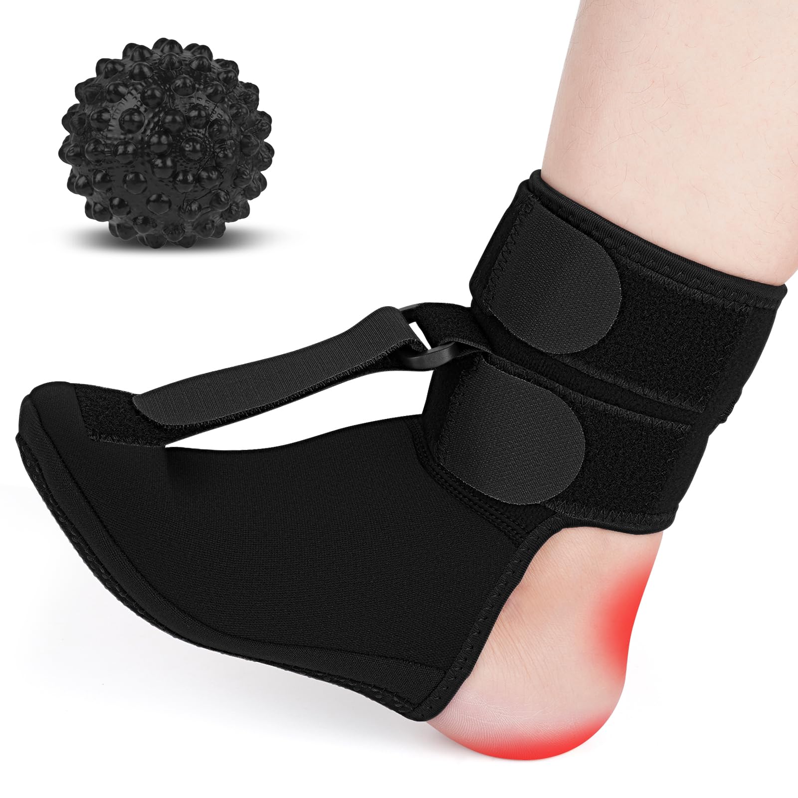Photo 1 of NFFIPH Plantar Fasciitis Night Splint Sock with Massage Ball, Medium-Black