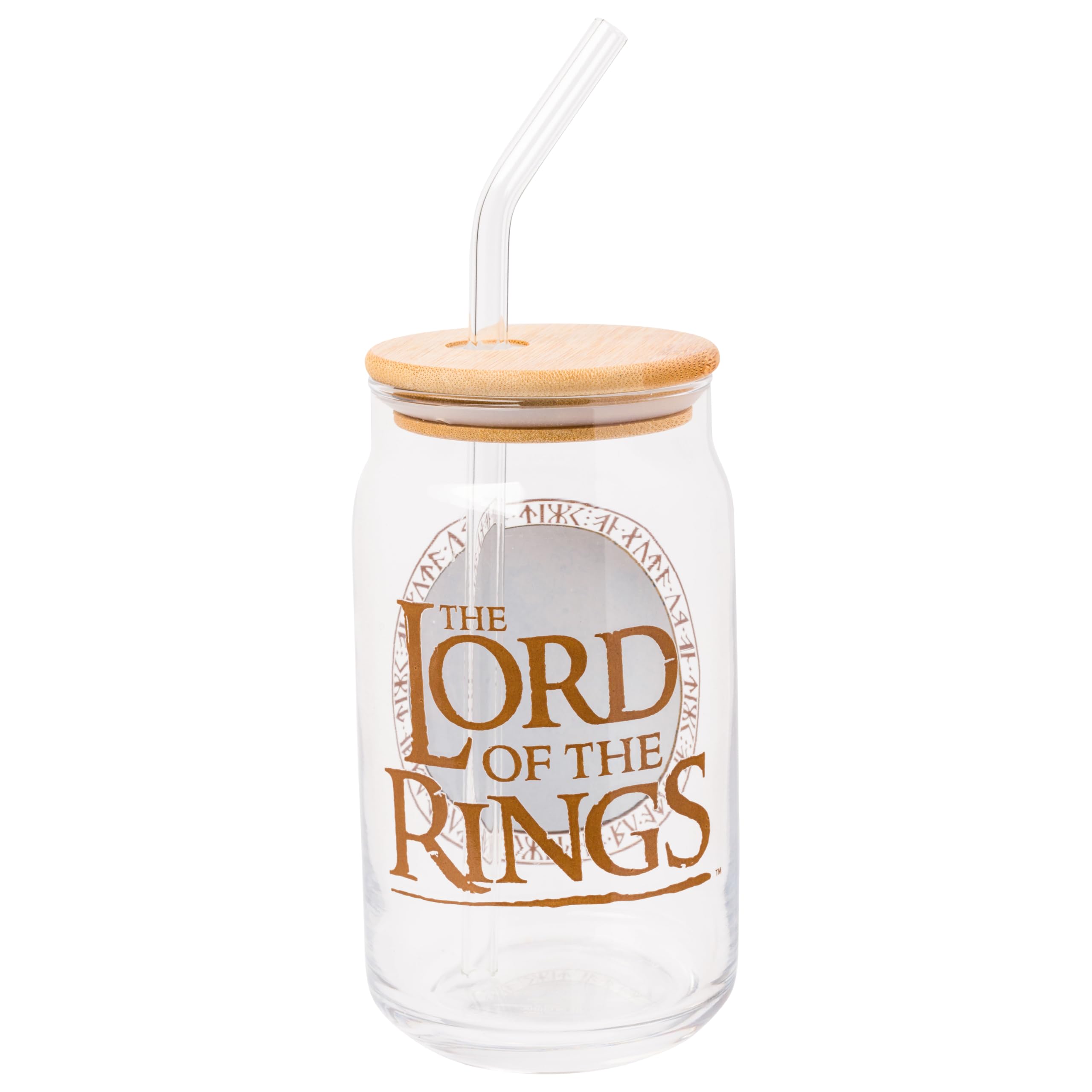 Silver Buffalo Lord Of The Rings Hobbiton Glass Tumbler With Bamboo Lid And Glass Straw, 16 Ounces