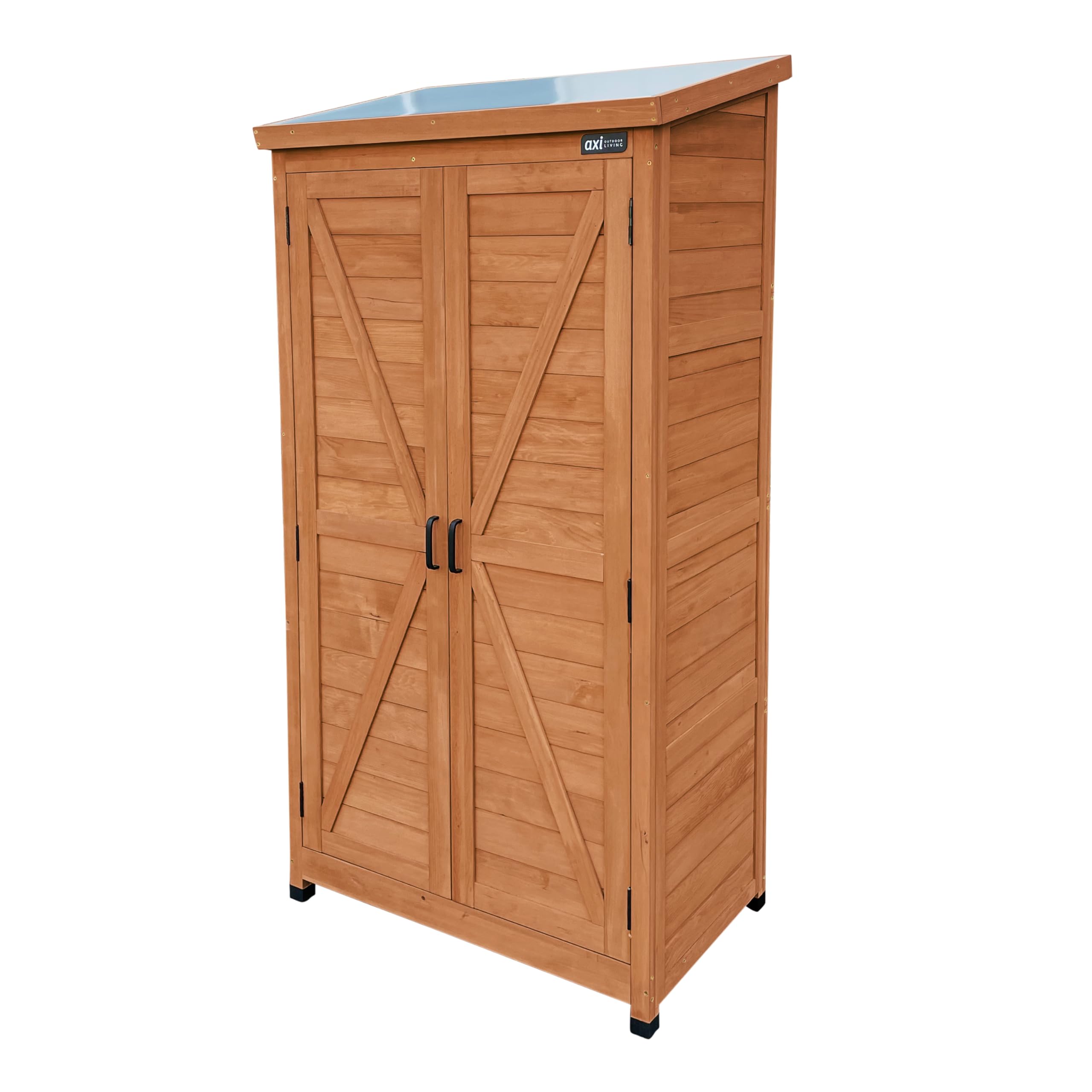 AXI Hugo Gartenschrank aus Holz in Kaffeebraun | Geräteschrank/Geräteschuppen für den Garten mit 3 festen Ablagen | 85 x 52 x 174 cm