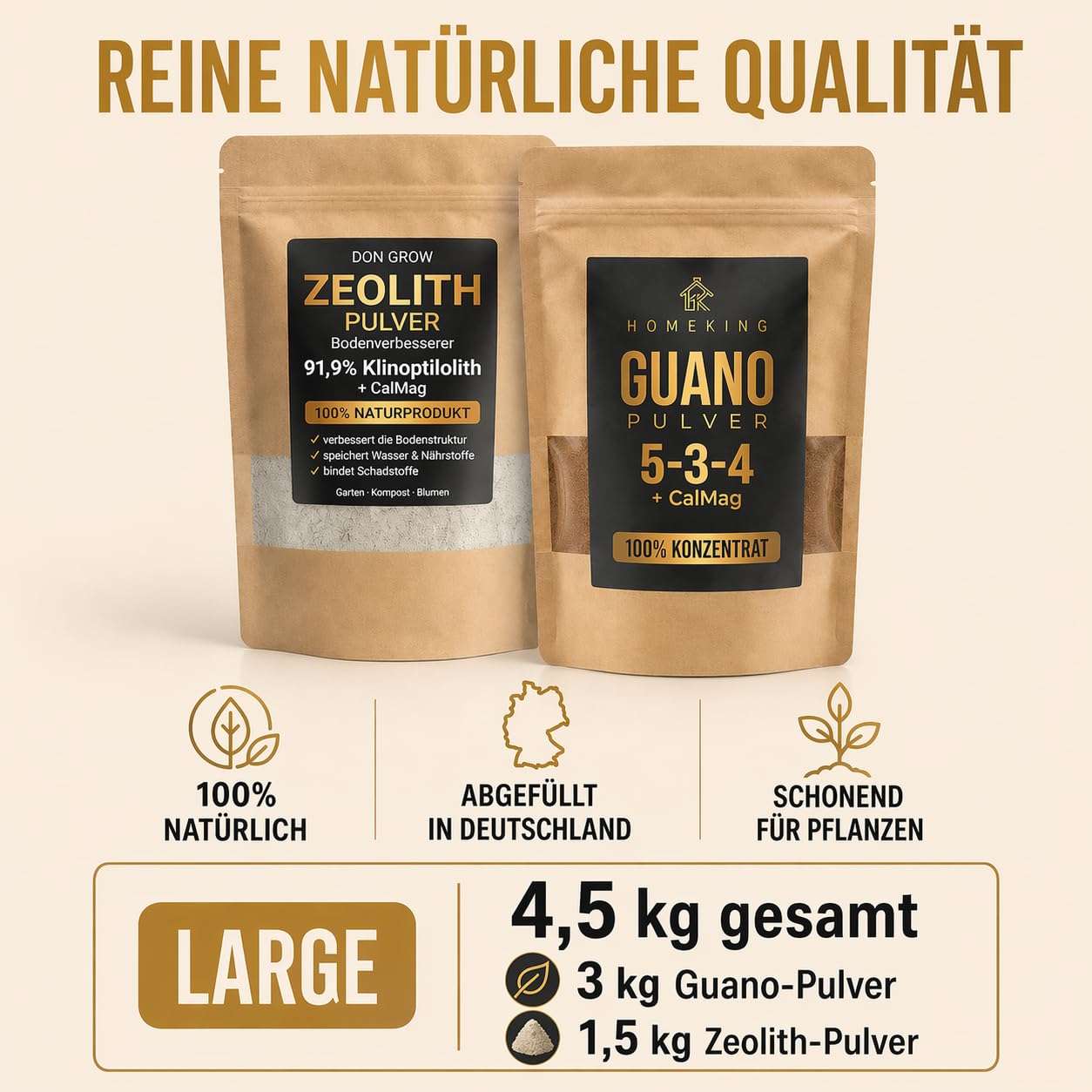 Bodenaktivator für Tomaten & Gemüse – Guano Pulver + Zeolith Pulver als Bodenverbesserer und Nährstoffspeicher für Garten & Hochbeet – 4,5 Kg – HOMEKING