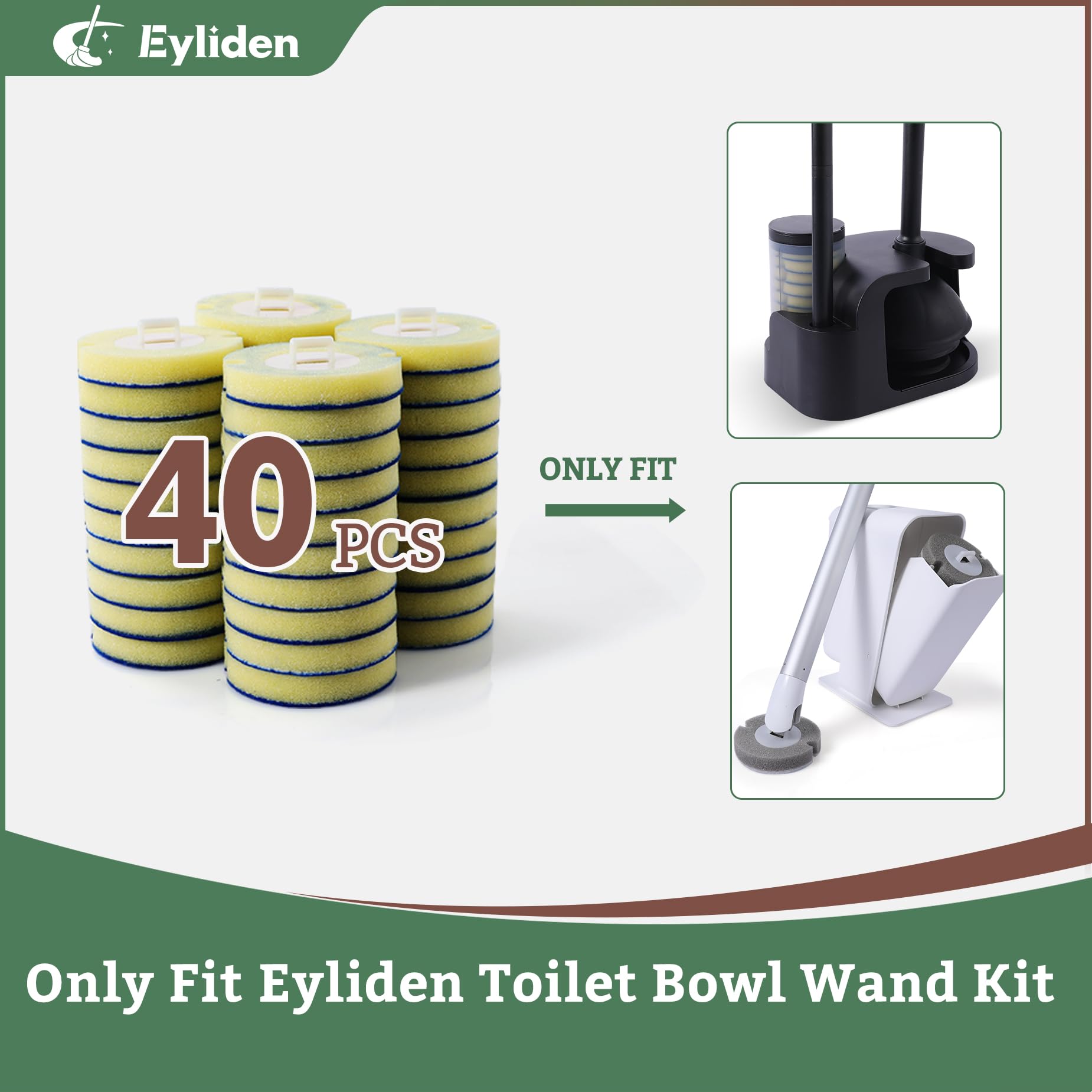 Eyliden 2-in-1 WC-Bürste & Kolben Set – Mit 10 Nachfüllköpfen, 3-stufigem Saugnapf, Weiß