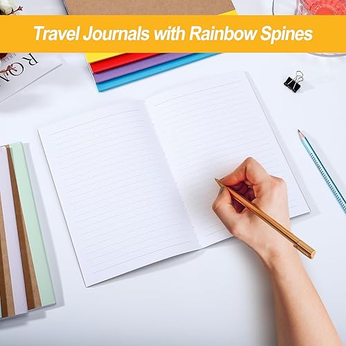 Miniatura 4 de Paquete de 24 cuadernos de composición a granel, cuadernos de papel kraft A5, diarios rayados a granel con espinas arcoíris, 60 páginas, 30 hojas,