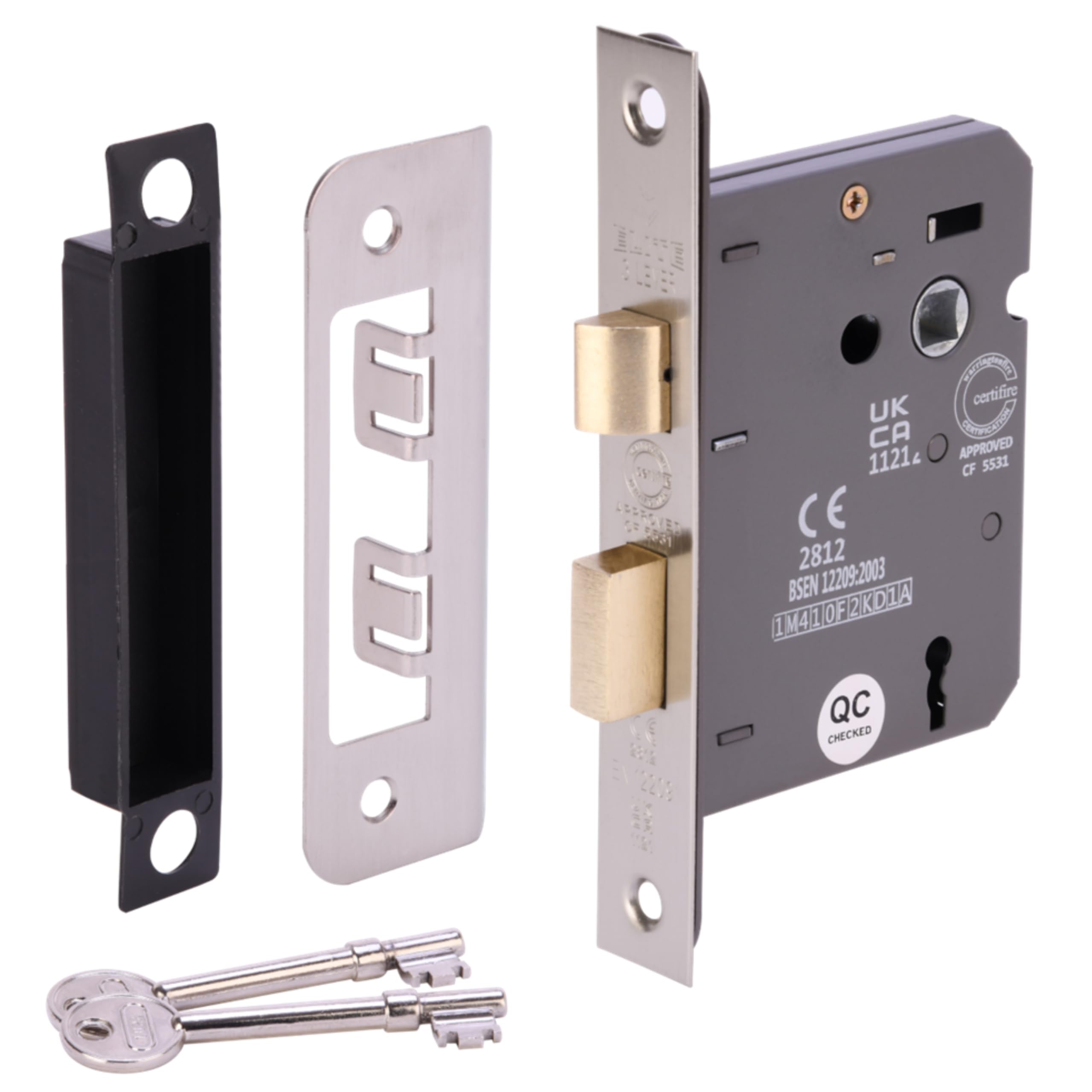 Hunta Satin Nickel Handlezone® 65Mm (2 1/2 Inch) Silver Nickel 3 Lever Mortice Sashlock For Internal Timber Doors, Security Key Operated Lock, Reversible Latch, Ce & Ukca Approved - Fire Rated - 45Mm Backset