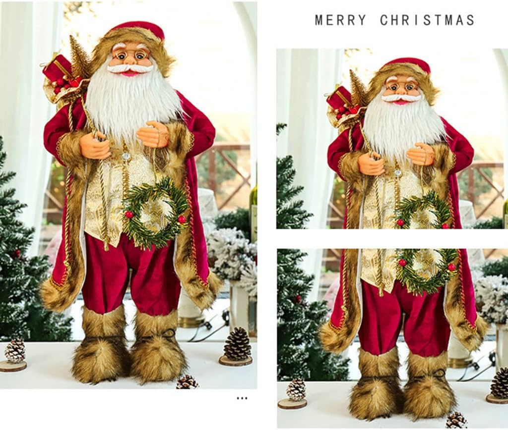 12/18/24'' Santa Claus Figurines Christmas Decorations with Wreath Gift Bag Santa Doll Figurine