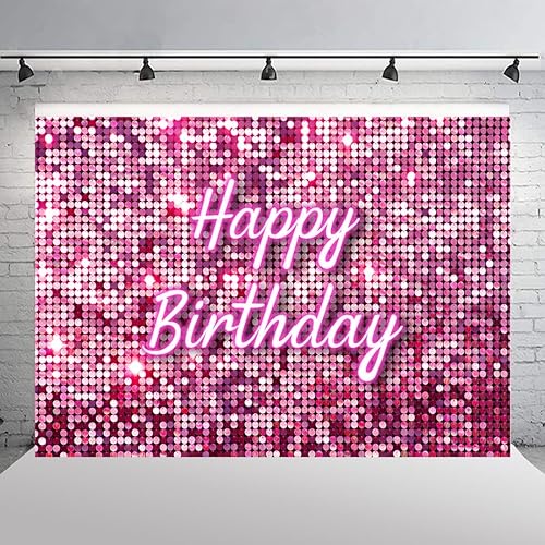 Miniatura 4 de Telón de fondo rosa intenso para fiesta de cumpleaños, decoración de fiesta de niña, brillante, para pared, cuadrado, dulce 16, 18, 21, 30