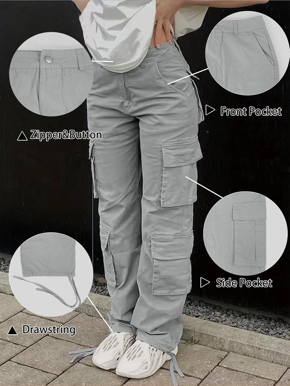 Cargo Pants for Women High Waisted Casual Pants Baggy Y2k Straight Wide Leg Pants with Pockets Streetwear - Image 5