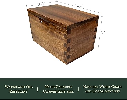 Miniatura 5 de Caja de madera de acacia para especias de bodega con tapa abatible, caja de almacenamiento de 5.5 x 3.5 x 3.25, recipiente de cocina de 20 onzas,