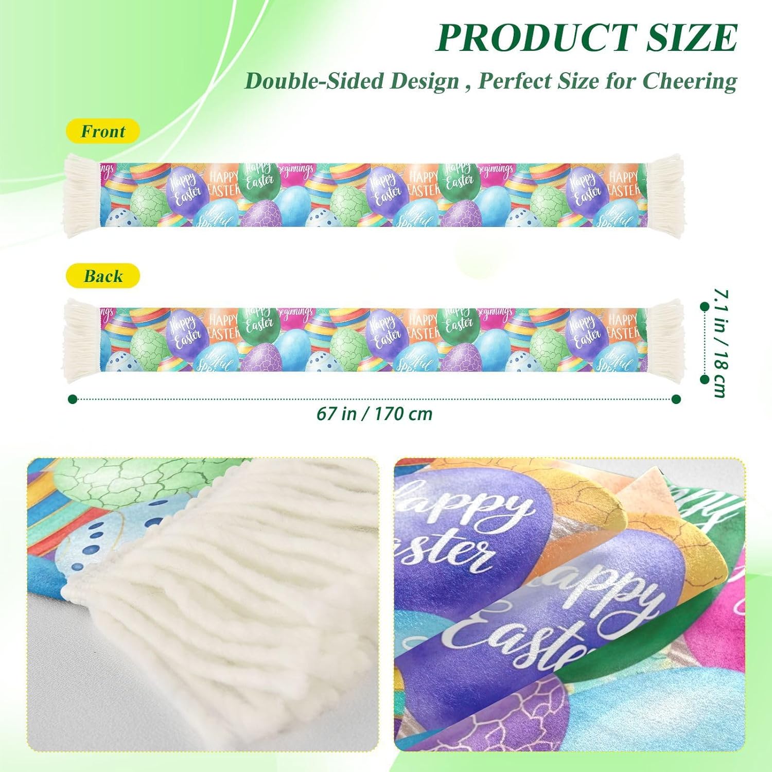 CHIFIGNO Colorful Easter Eggs Sports Fan Scarf Towel, Soft Polyester Sweat Wipe Cheering Scarf for Soccer Games, Quick Dry with Fringe Ends