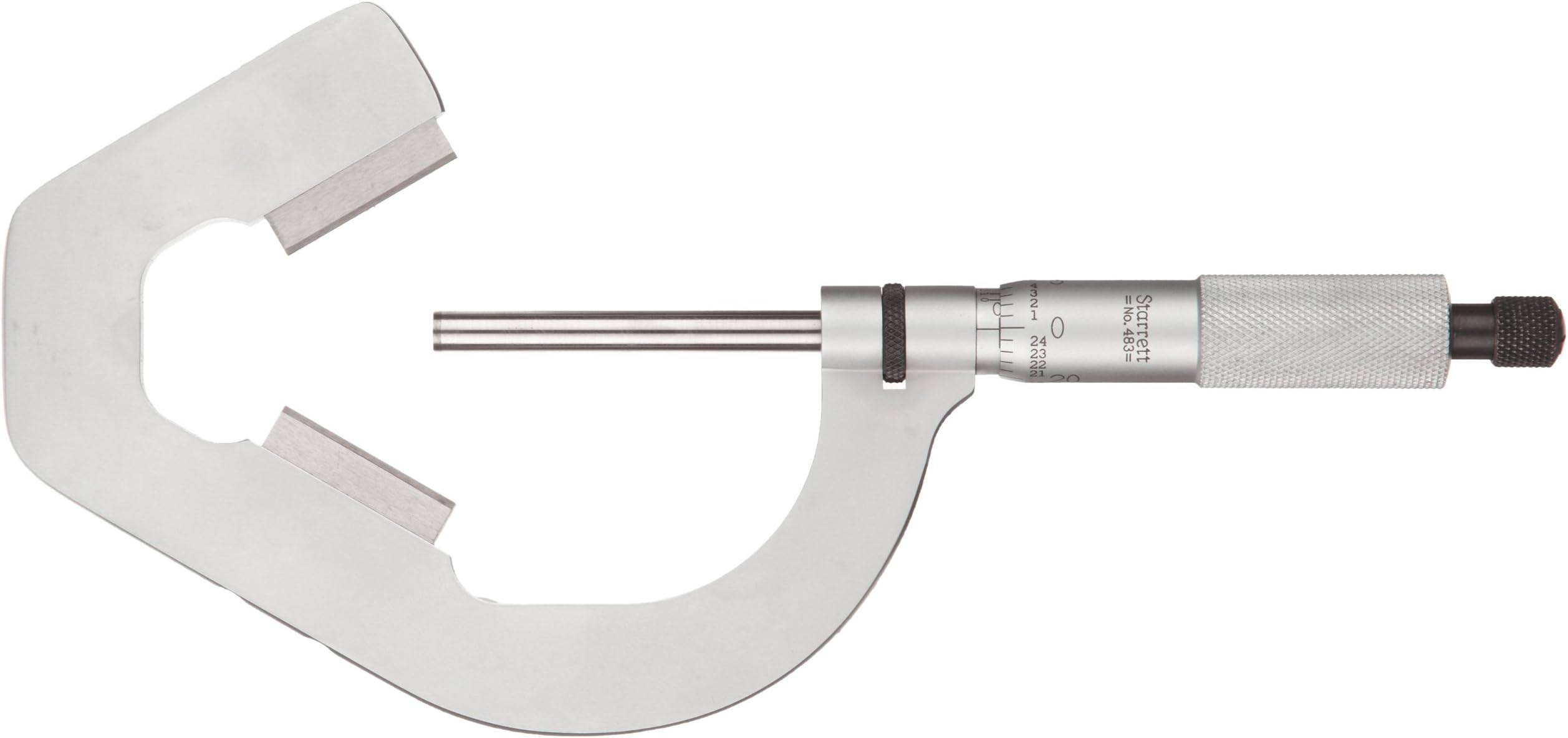 Starrett T483XRL-2 V-Anvil Micrometer, Ratchet Stop, Lock Nut, Carbide Faces, 1-2" Range, 0.0001" Graduation, Measures 3 Flutes