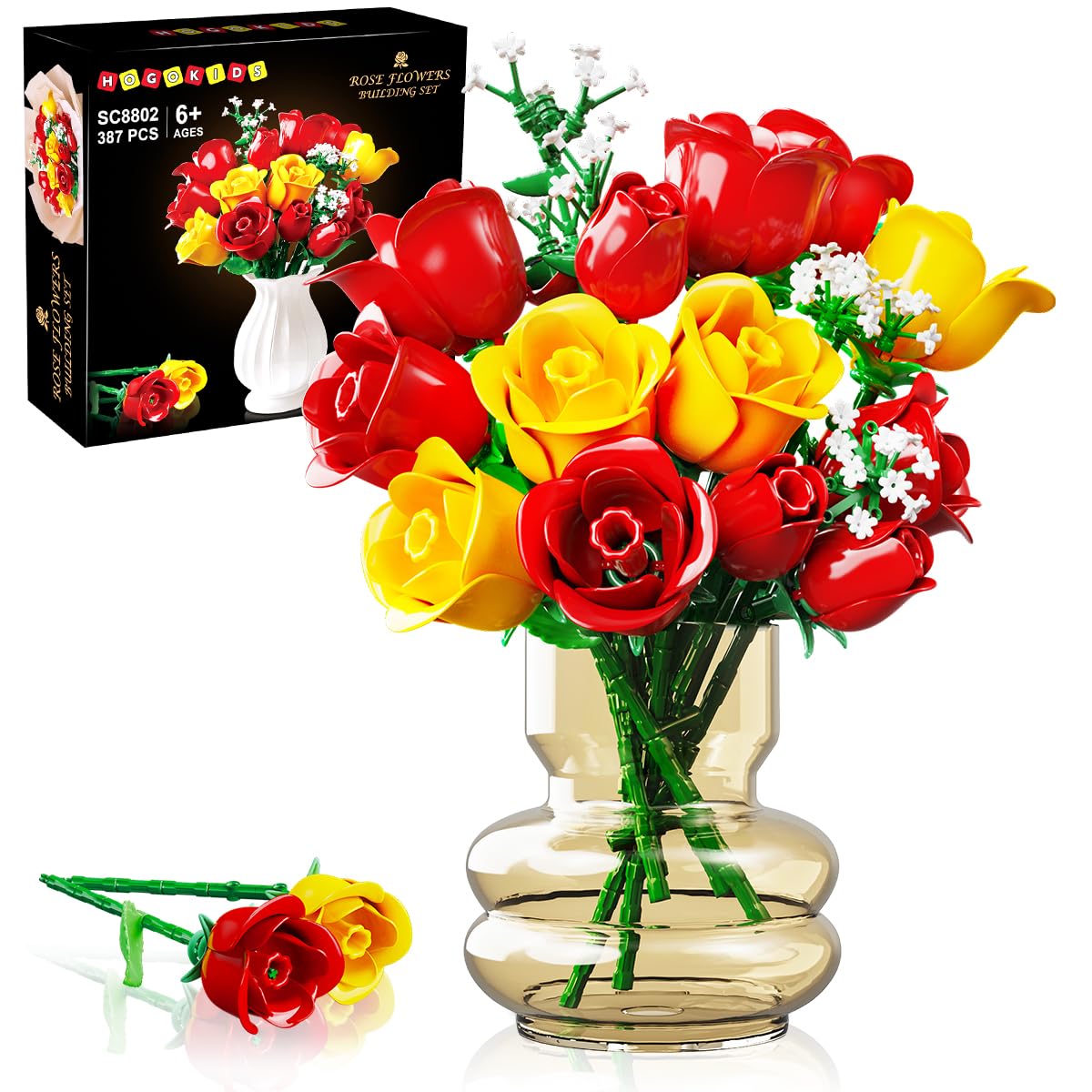 HOGOKIDS Set 15 Rose Nere Da Costruire – 330 Pezzi Fiori Botanici In ABS, Decorazione Gotica Regalo Per Adulti E Ragazze 8+ Anni