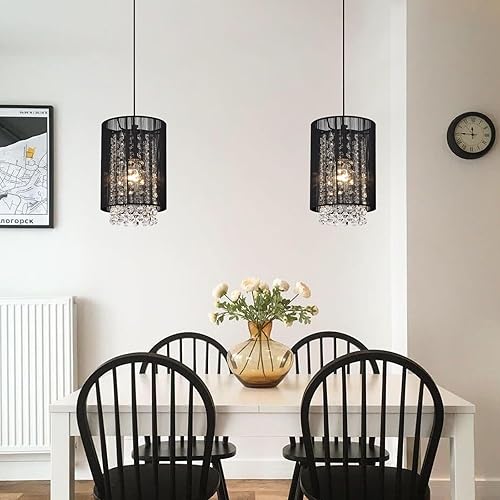 Miniatura 37 de Lámpara de techo colgante negra de 3 luces, mini candelabro, lámparas colgantes de techo ajustables, lámparas colgantes de cristal para isla