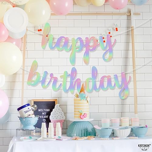 Miniatura 4 de KatchOn, Cartel de feliz cumpleaños preencordado, 10 pies, cartel holográfico de cumpleaños  Cartel de feliz cumpleaños para decoraciones de feliz