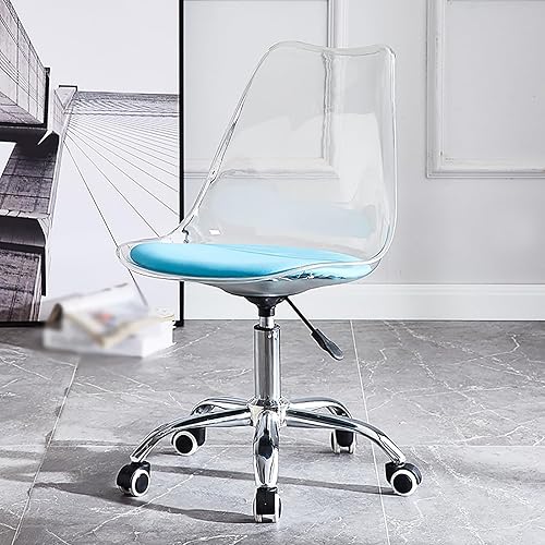 NaKeah Silla de escritorio de acrílico transparente, moderna, pequeña, bonita silla de plástico rodante sin brazos, silla de oficina en casa, cojín