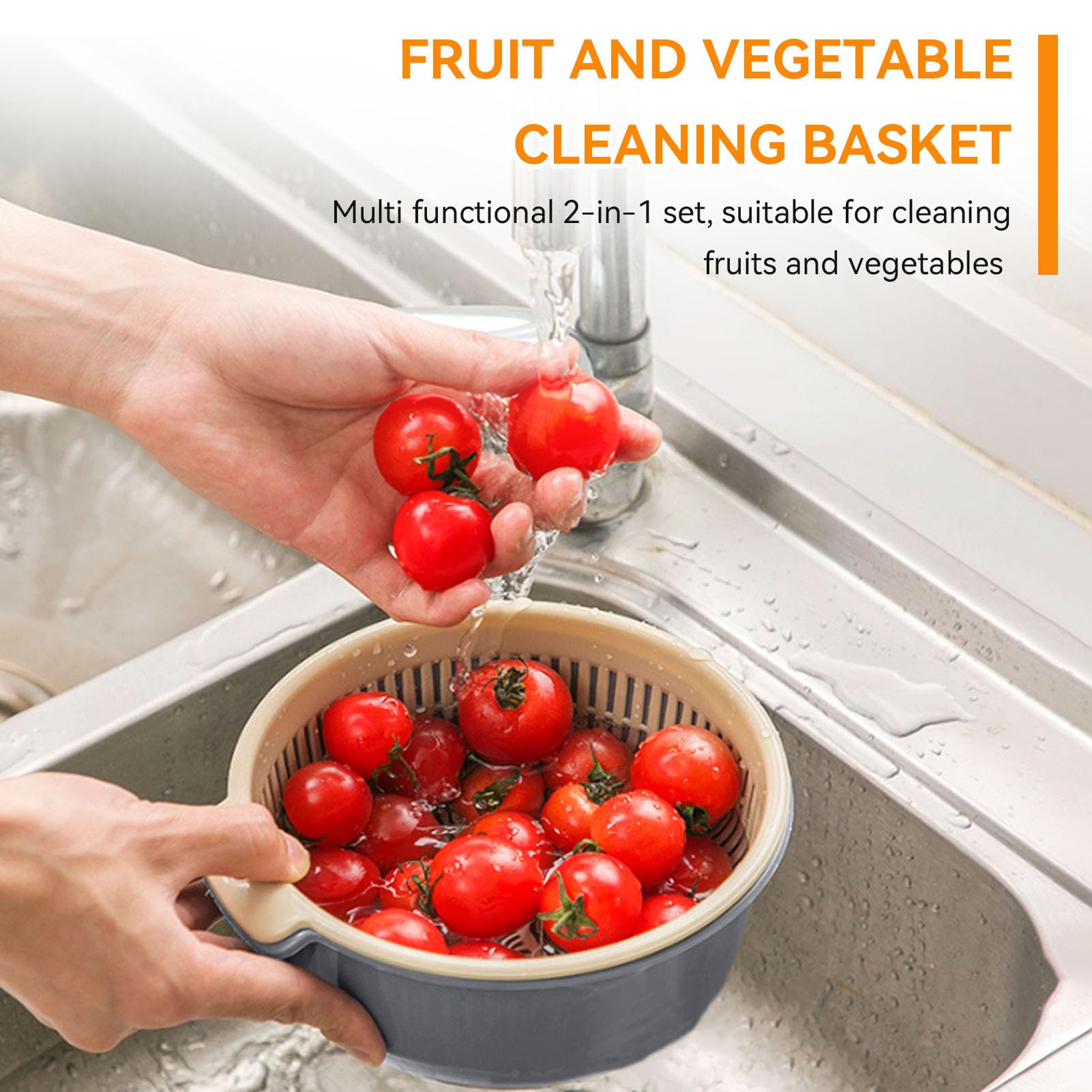 Kitchen Strainer Colander Bowl Sets, 2-in-1 Washing Bowl and Strainer Double-Layer Plastic Fruits Vegetable Washing Basket for Cleaning Washing Mixing(L-Round)