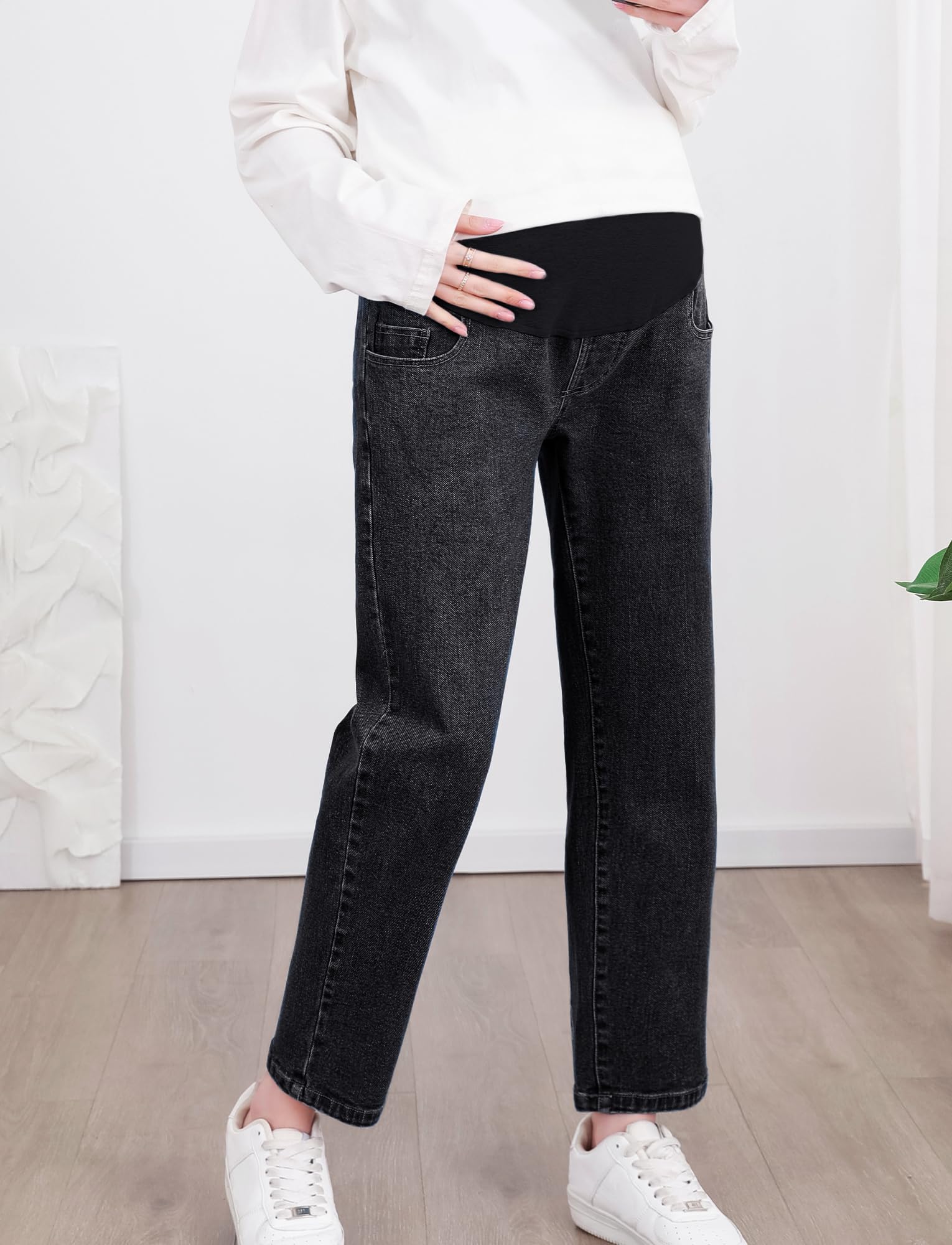 FEOYA Schwangerschaftsjeans Damen Umstandsjeans Umstandshosen Jeans mit weitem Bein Freizeitjeans Jeanshosen mit Taschen für Schwangere