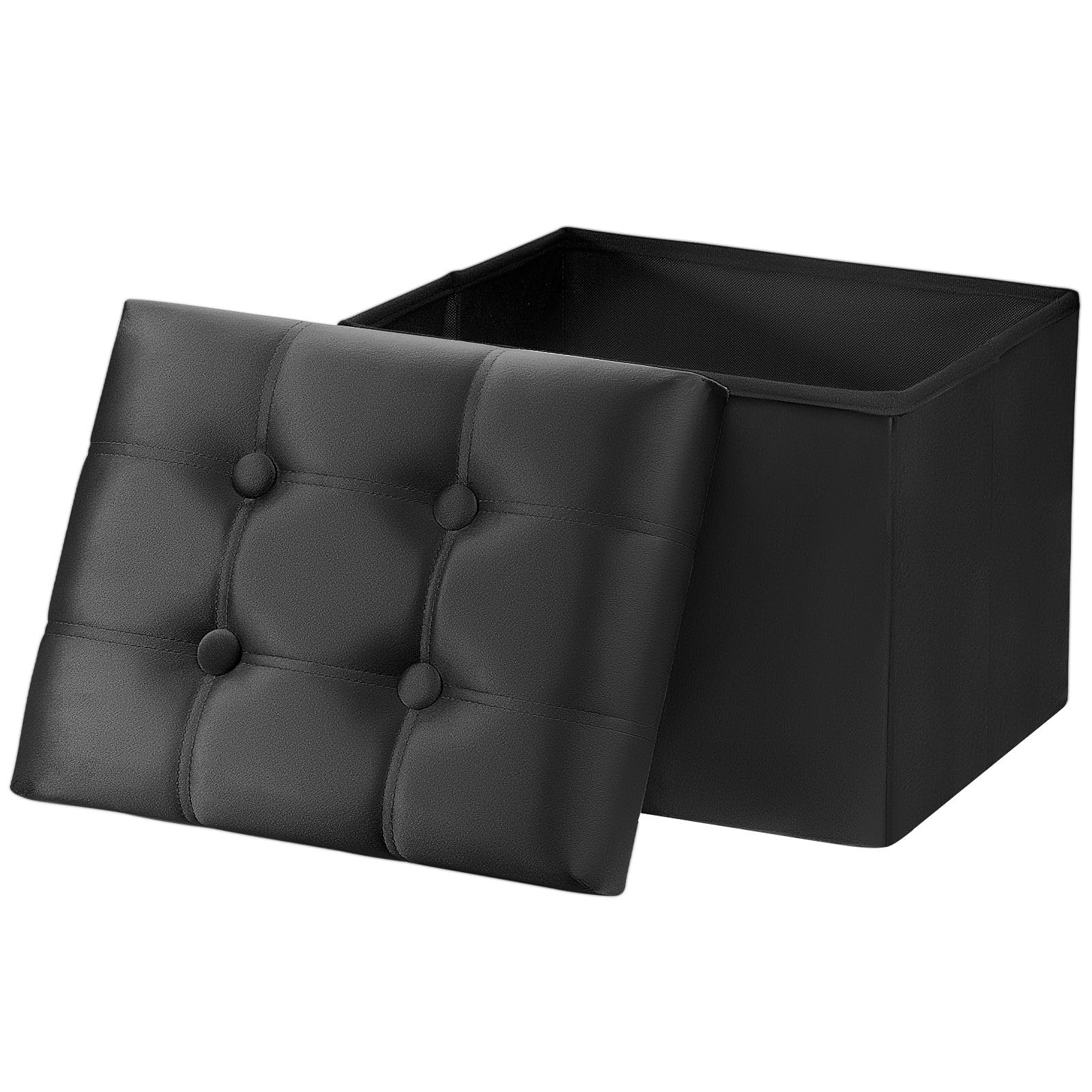 AmasSmile Storage Ottoman Foot Rest Stool, 17 inch Velvet Footstool Bench, Black Short Ottomans Stool, Small Folding Storage Ottoman Store Books,