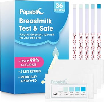Papablic Alcohol Test Strips for Breastmilk, Quick Results in 2 Minutes Breast Milk Alcohol Test Strips for Breastfeeding Moms at Home Holiday Party, 36Pcs