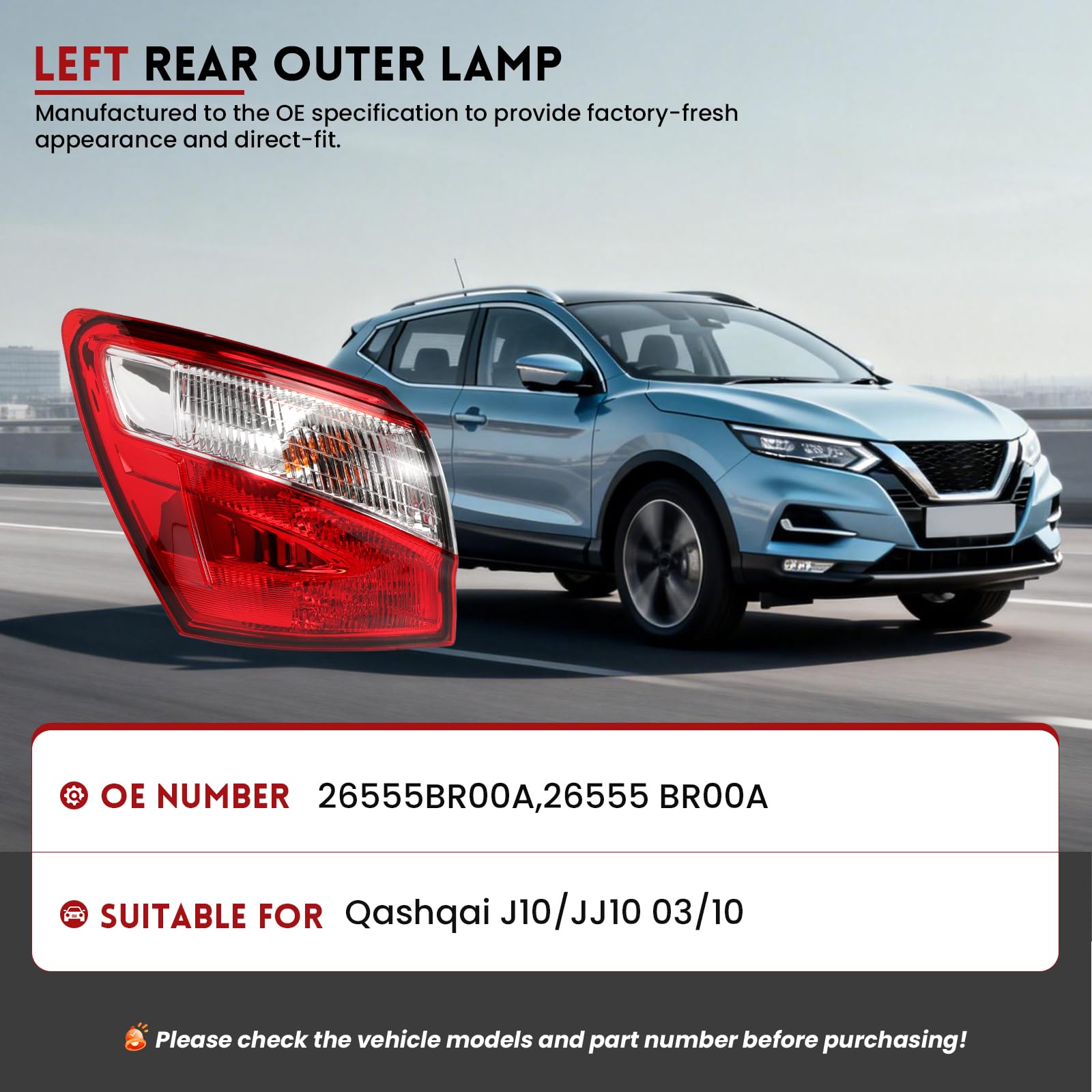 Fanale Posteriore Compatibile con Nissan Qashqai. Luce Freno Posteriore se utilizzata per Qashqai 5 e 7 posti 2010-2014 26555BR00A ULT115003